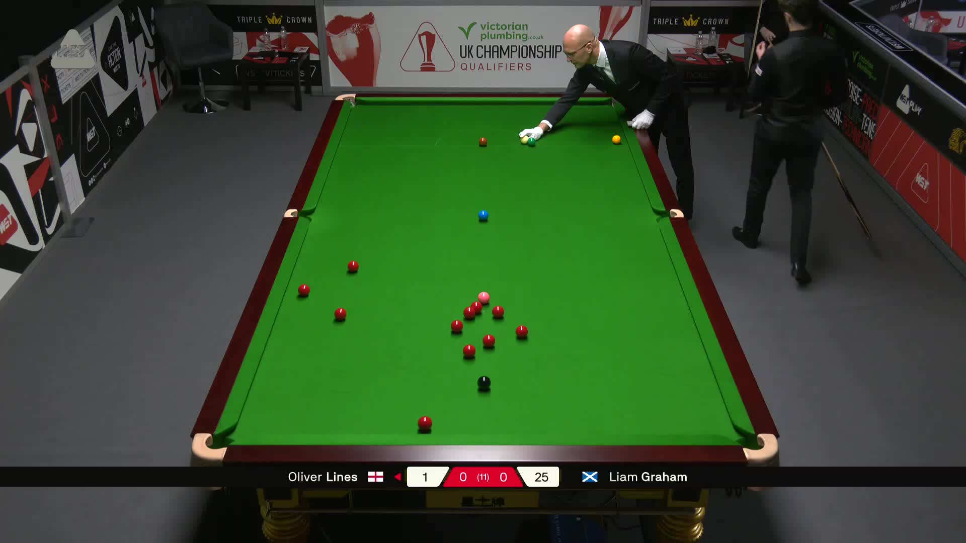 奥利弗·莱恩斯VS利亚姆·格雷厄姆 2025斯诺克英锦赛资格赛 第一局