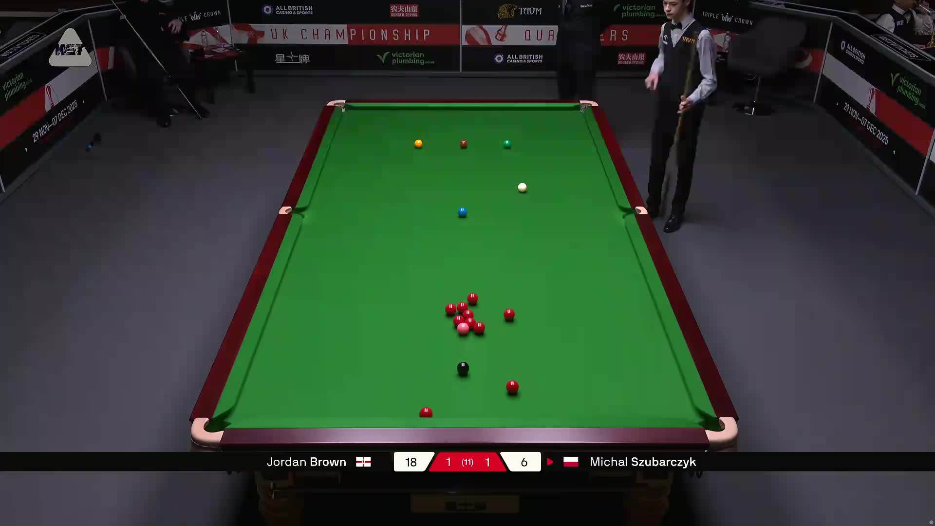 乔丹·布朗VS米哈乌·苏巴尔奇克 2025斯诺克英锦赛资格赛 第三局