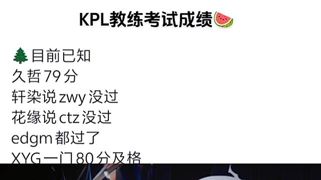 kpl教练考试瓜，zwy只考25分