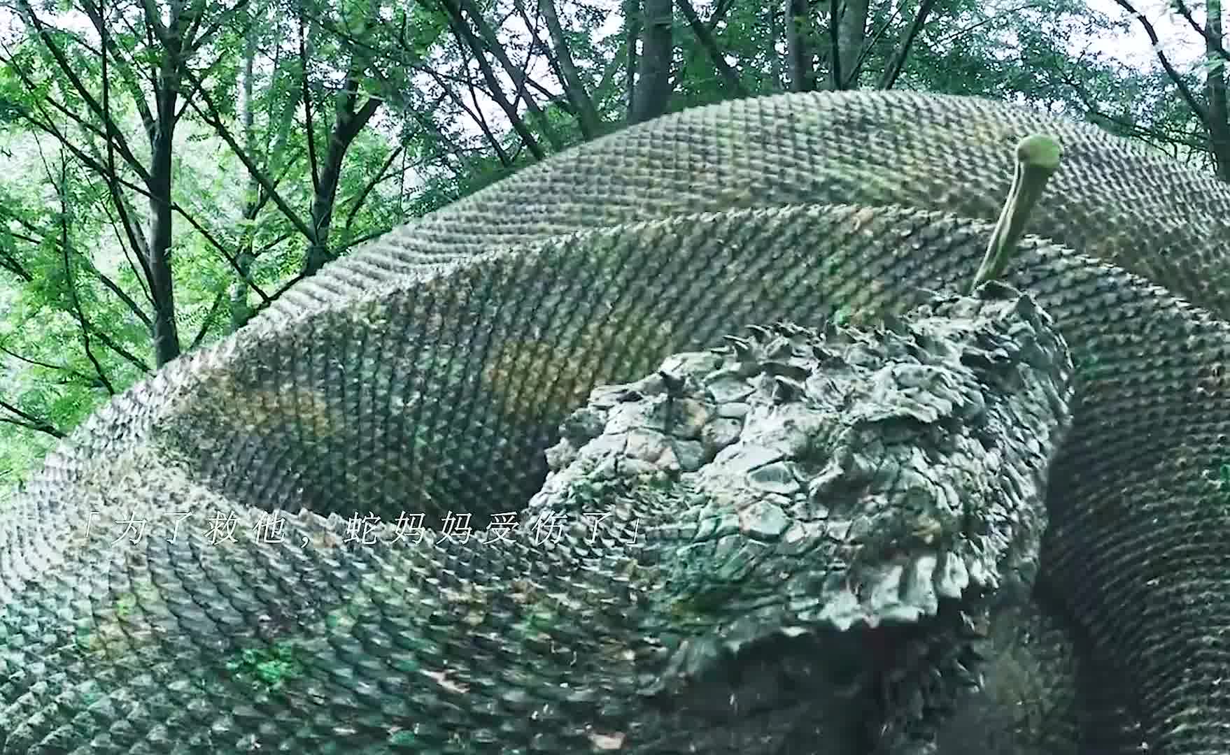 蛇母把小男孩当成孩子，遇到危险时用自己的身体挡在前面，万物皆有灵！