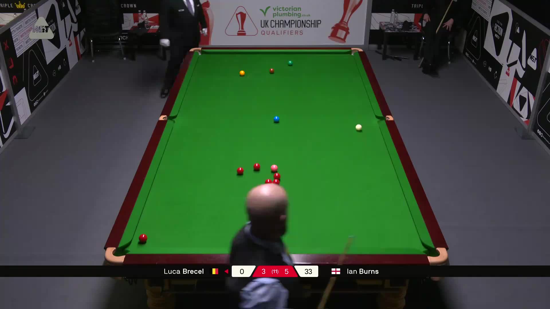 卢卡·布雷切尔VS伊恩·伯恩斯 2025斯诺克英锦赛资格赛 第九局