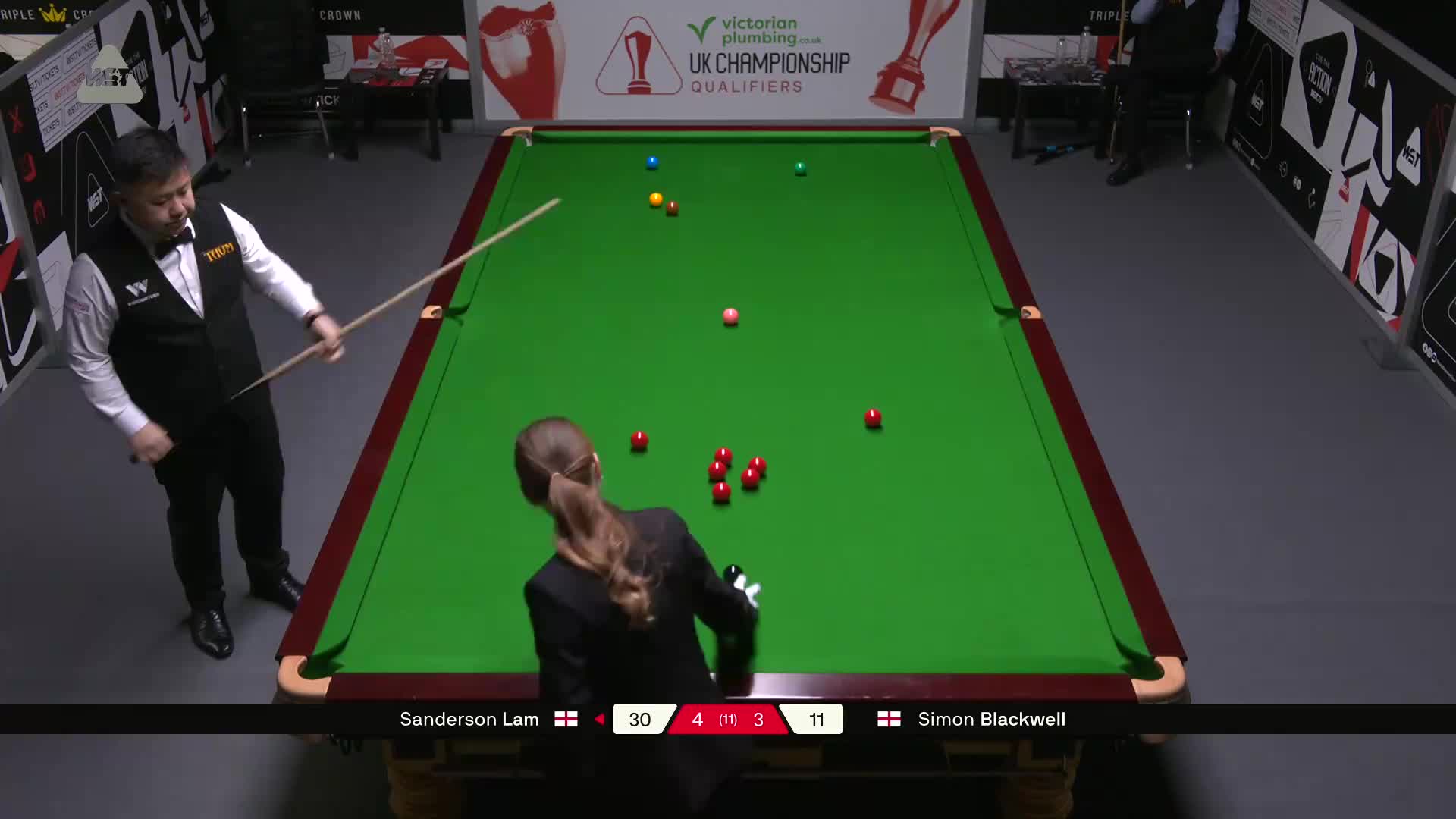 林杉峰VS西蒙·布莱克威尔 2025斯诺克英锦赛资格赛 第八局