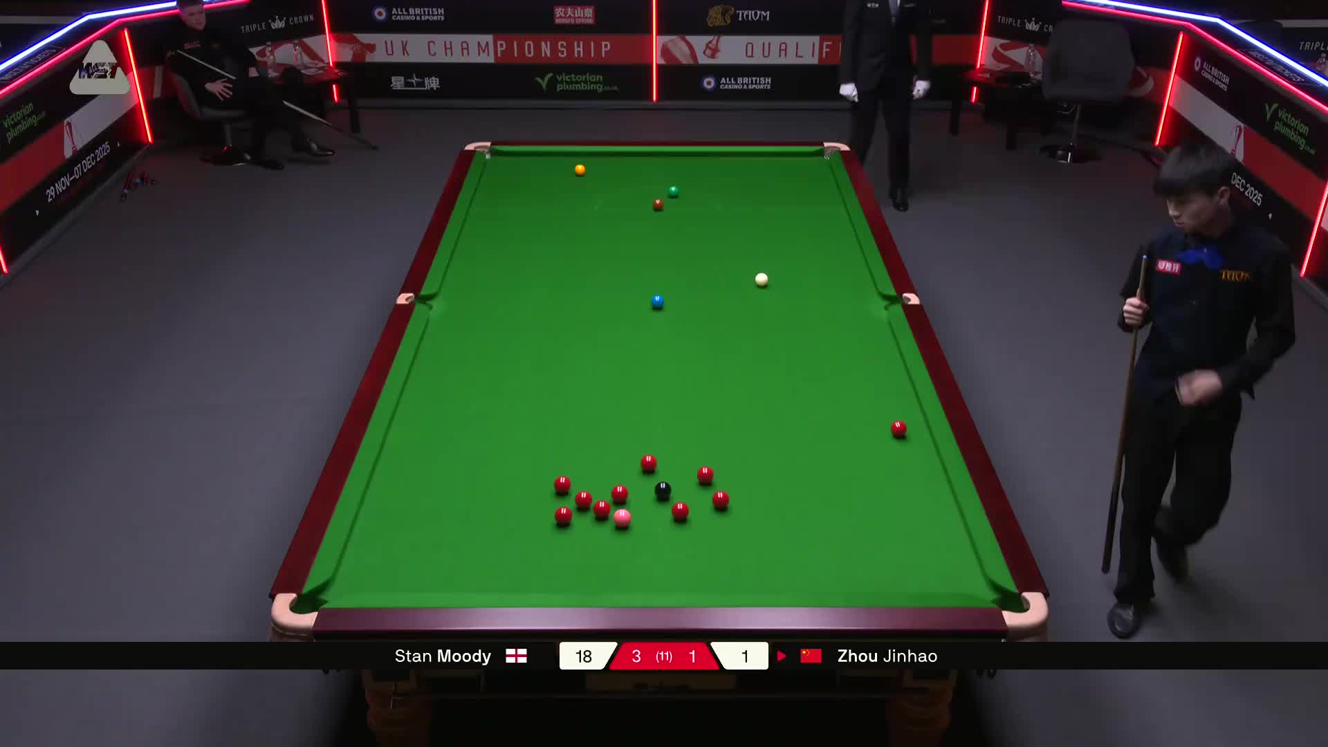 斯坦·穆迪VS周金豪 2025斯诺克英锦赛资格赛 第五局