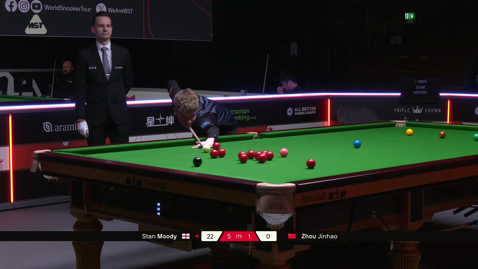 斯坦·穆迪VS周金豪 2025斯诺克英锦赛资格赛 第七局
