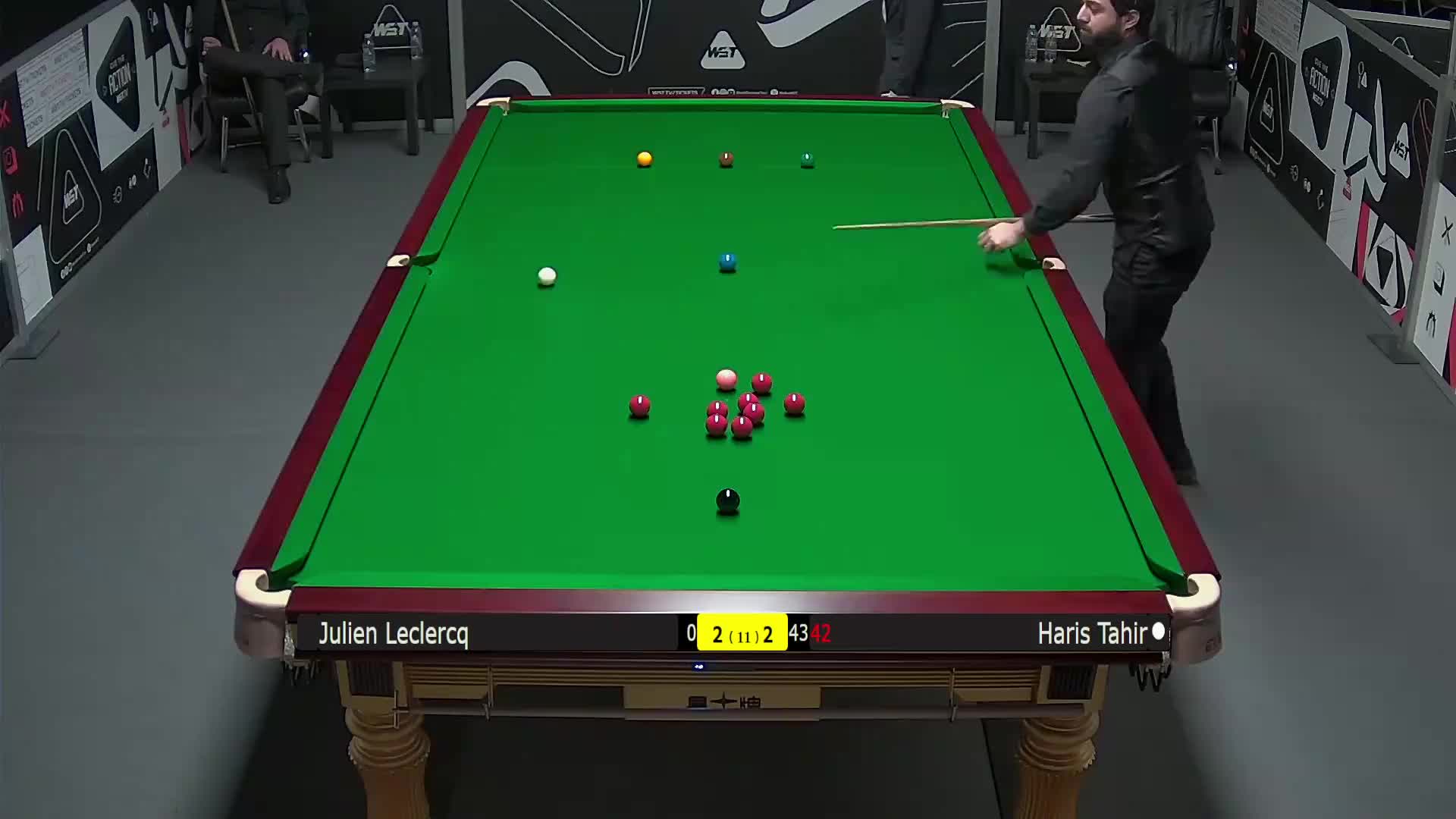 朱利安·勒克莱尔VS哈里斯·塔希尔 2025斯诺克英锦赛资格赛 第五局