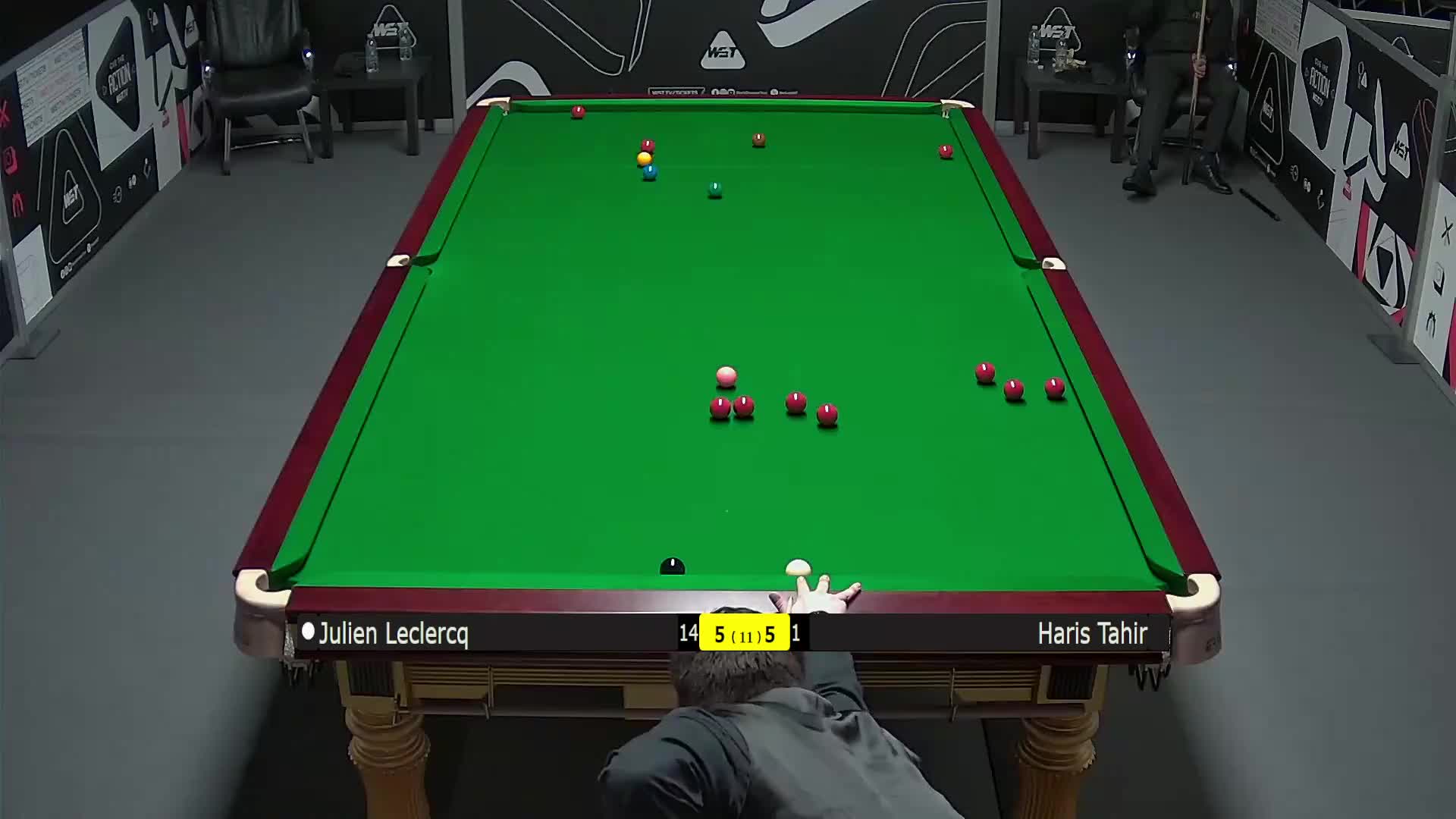 朱利安·勒克莱尔VS哈里斯·塔希尔 2025斯诺克英锦赛资格赛 第十一局