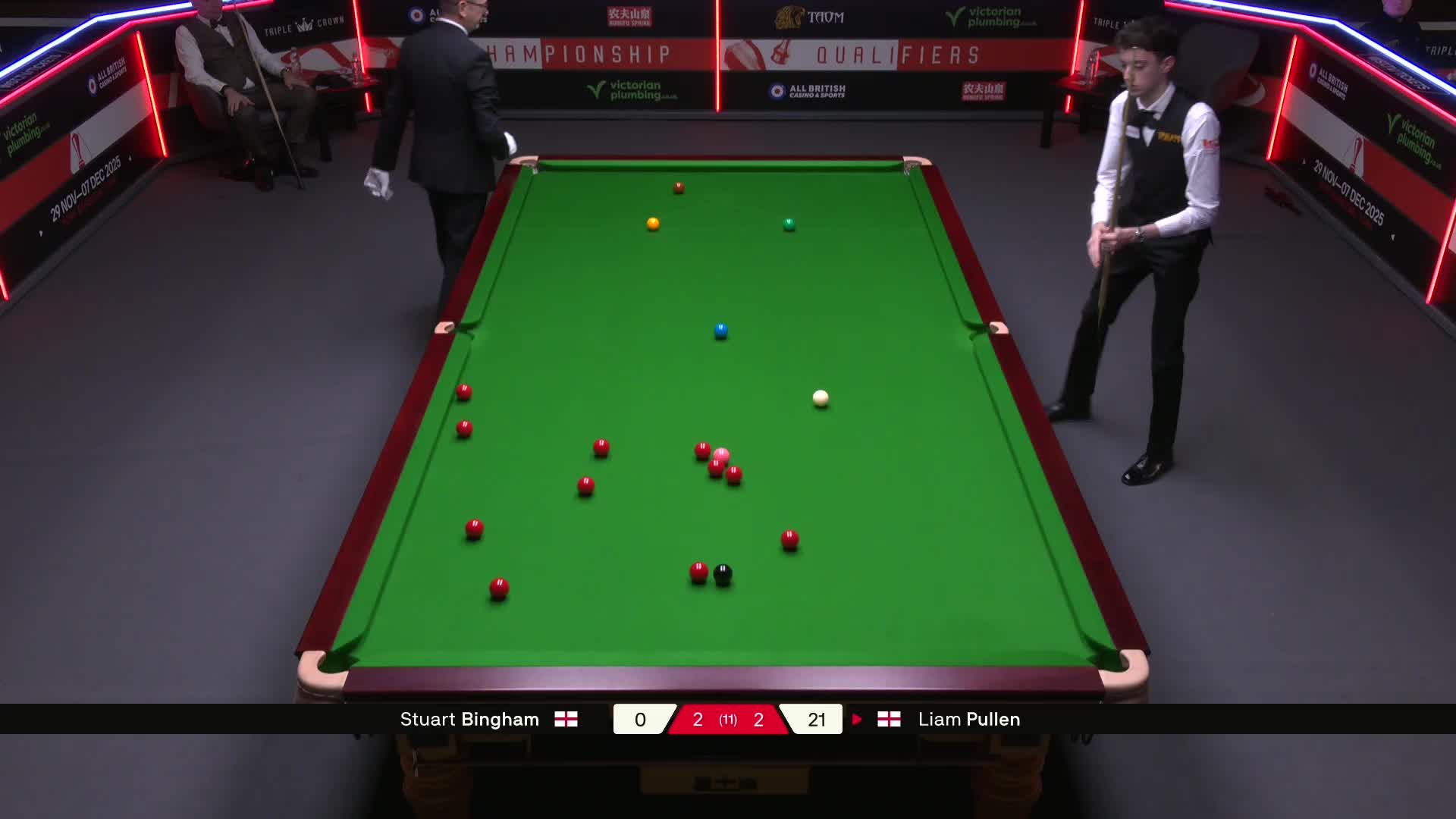斯图尔特·宾汉姆VS利亚姆·普伦 2025斯诺克英国锦标赛资格赛 第五局