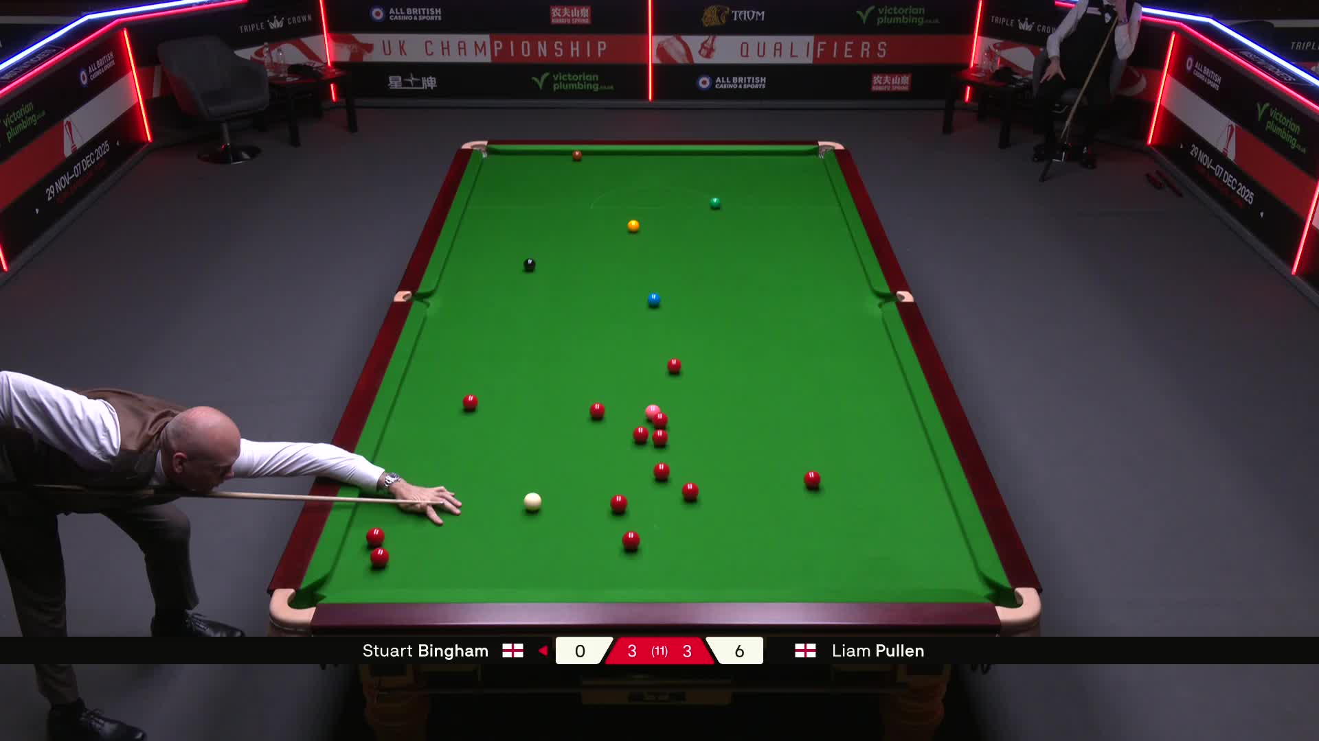 斯图尔特·宾汉姆VS利亚姆·普伦 2025斯诺克英国锦标赛资格赛 第七局