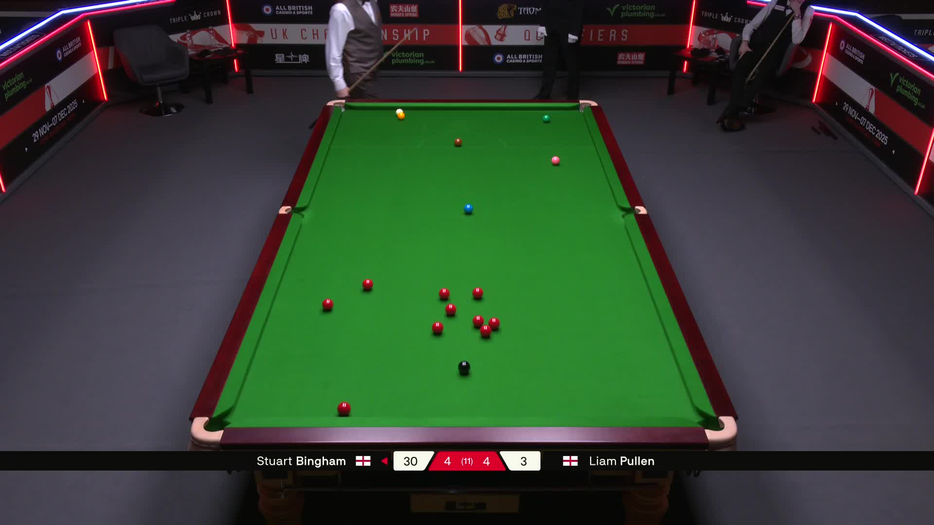 斯图尔特·宾汉姆VS利亚姆·普伦 2025斯诺克英国锦标赛资格赛 第九局