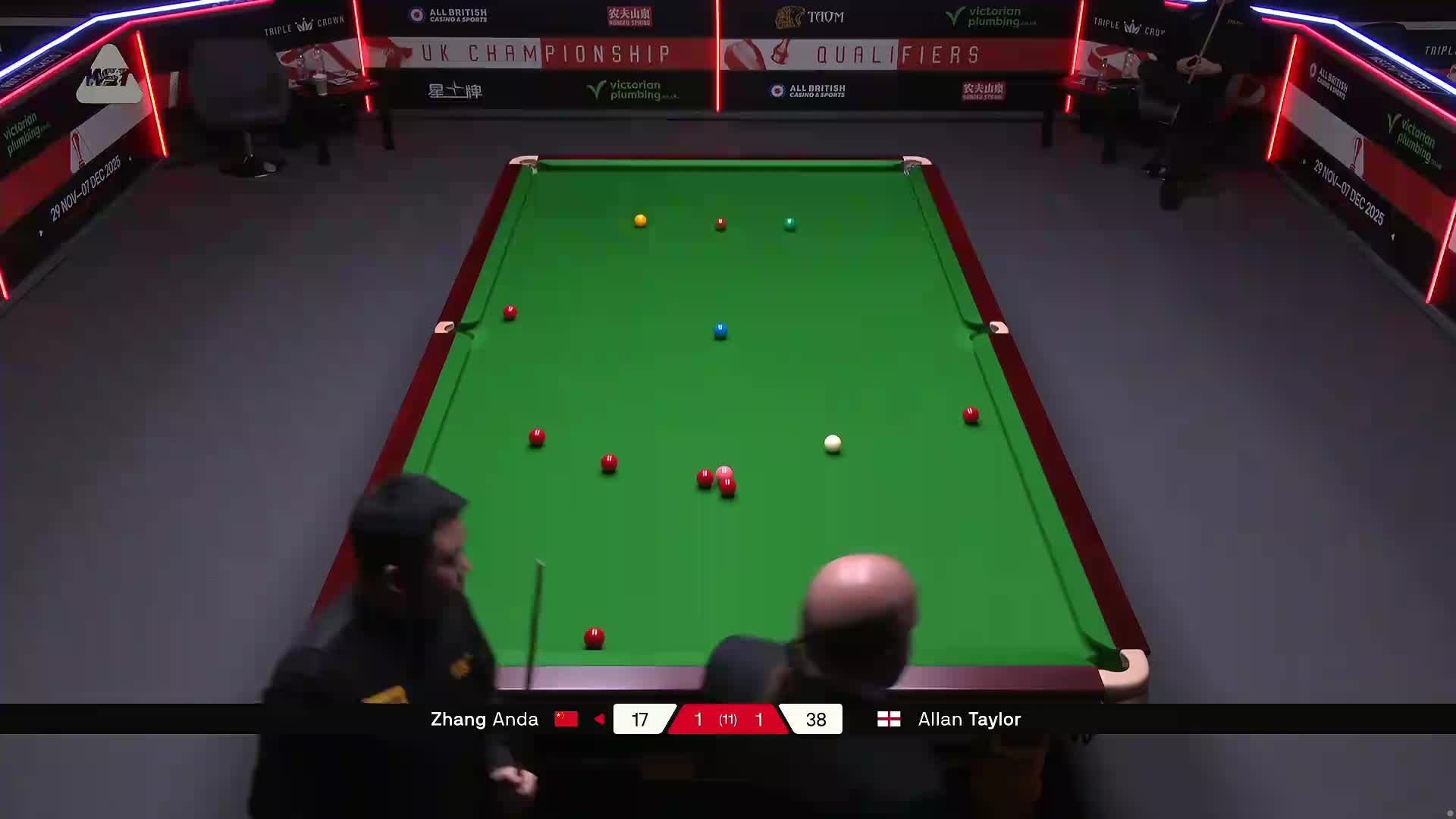 张安达VS艾伦·泰勒 2025斯诺克英国锦标赛资格赛 第三局