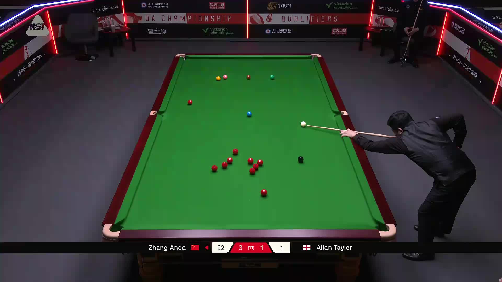 张安达VS艾伦·泰勒 2025斯诺克英国锦标赛资格赛 第五局