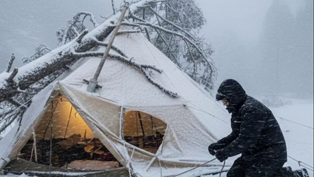 拖着帐篷到雪地露营，没想夜晚遇上超大暴风雪，这一夜太刺激了