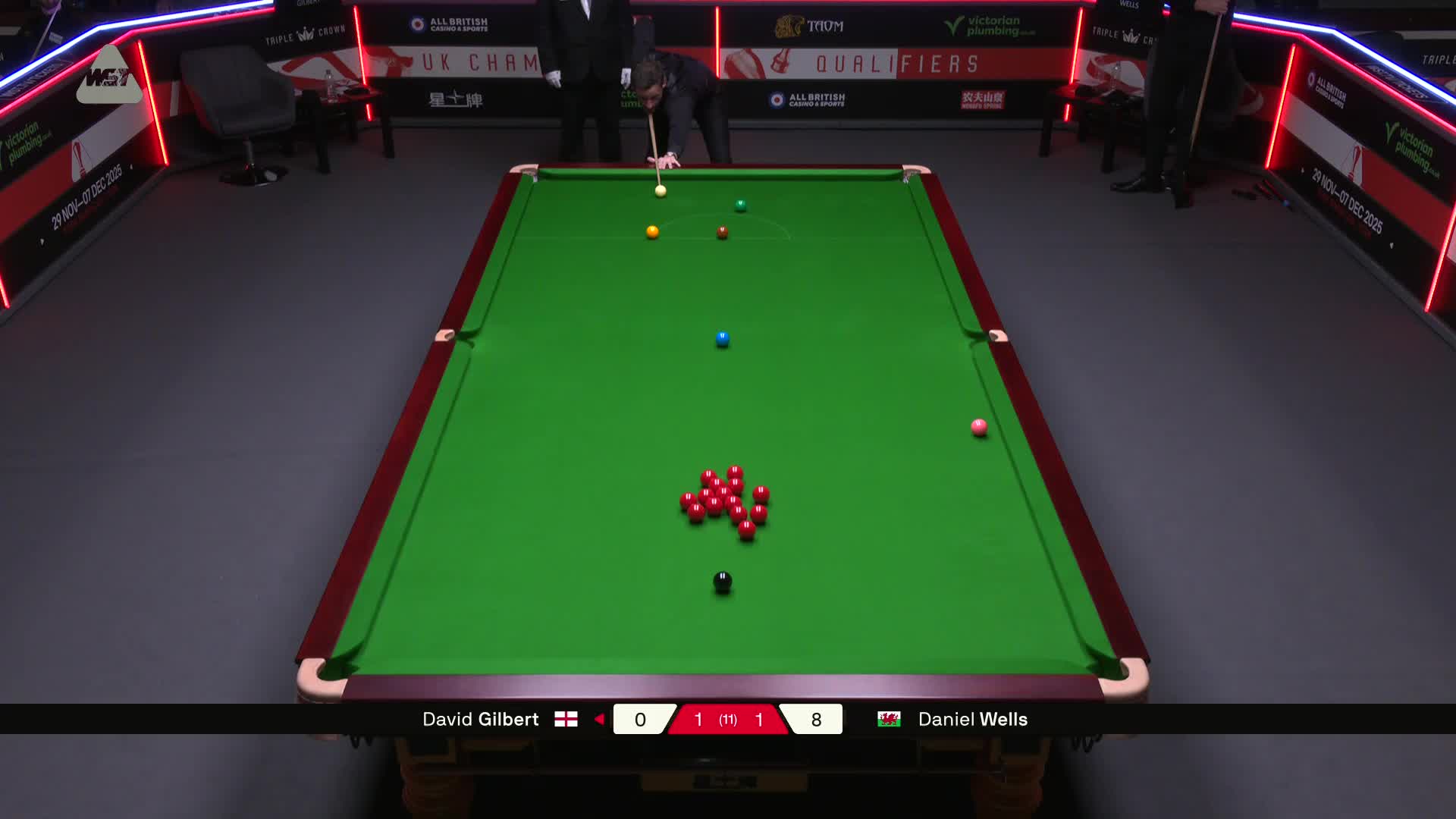 丹尼尔·威尔斯VS大卫·吉尔伯特 2025斯诺克英国锦标赛资格赛 第三局