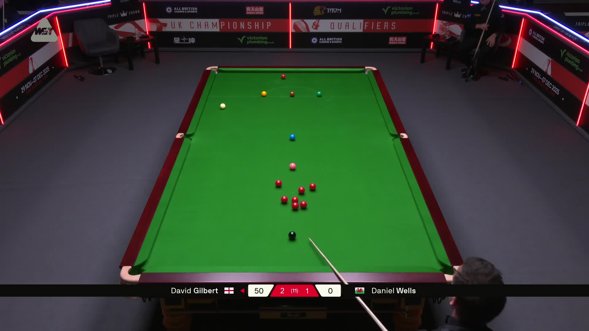 丹尼尔·威尔斯VS大卫·吉尔伯特 2025斯诺克英国锦标赛资格赛 第四局