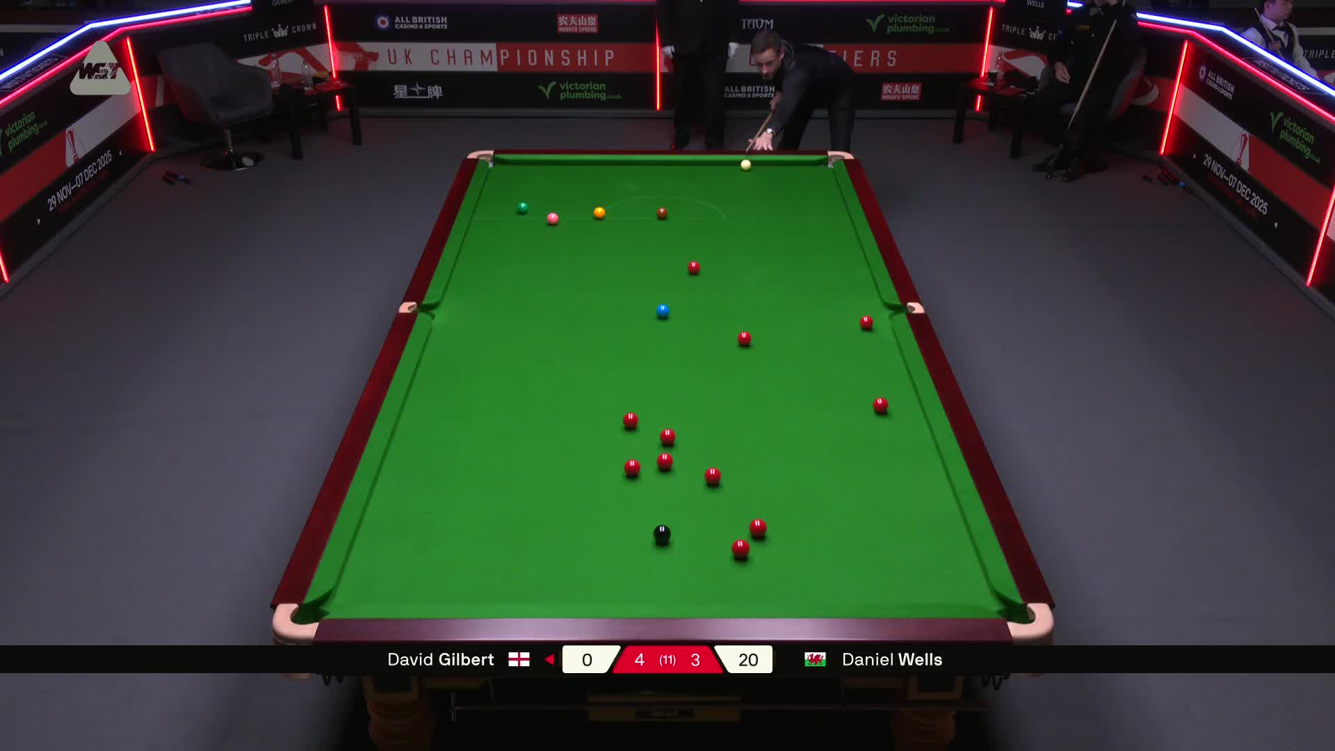 丹尼尔·威尔斯VS大卫·吉尔伯特 2025斯诺克英国锦标赛资格赛 第八局