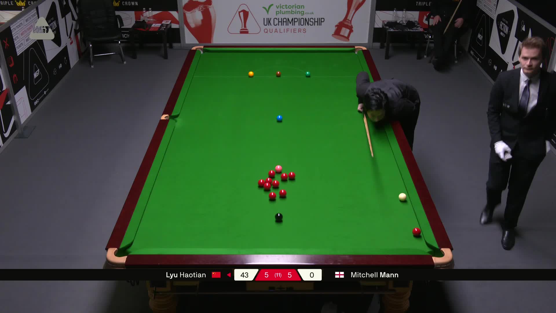 米切尔·曼恩VS吕昊天 2025斯诺克英国锦标赛资格赛 第十一局