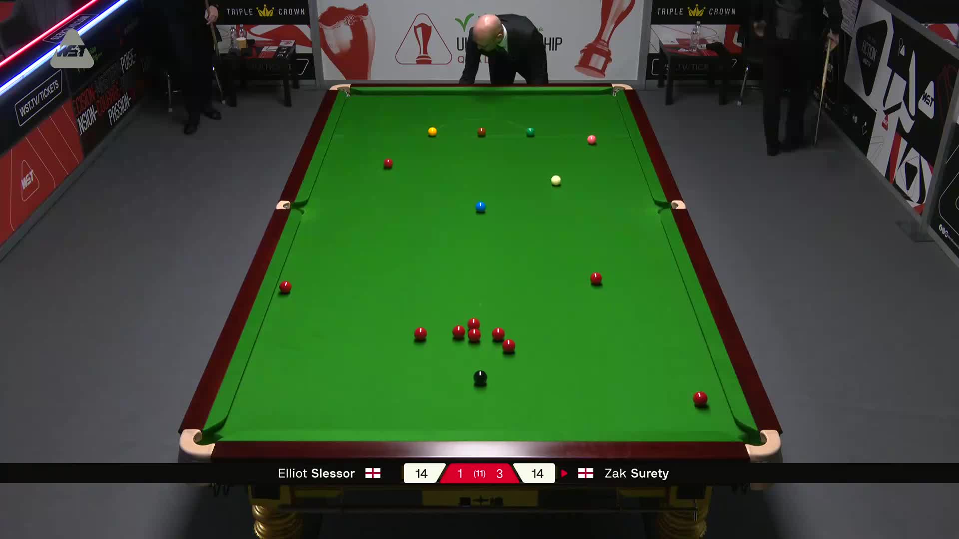 艾利奥特·斯莱瑟VS扎克·苏尔蒂 2025斯诺克英国锦标赛资格赛 第五局