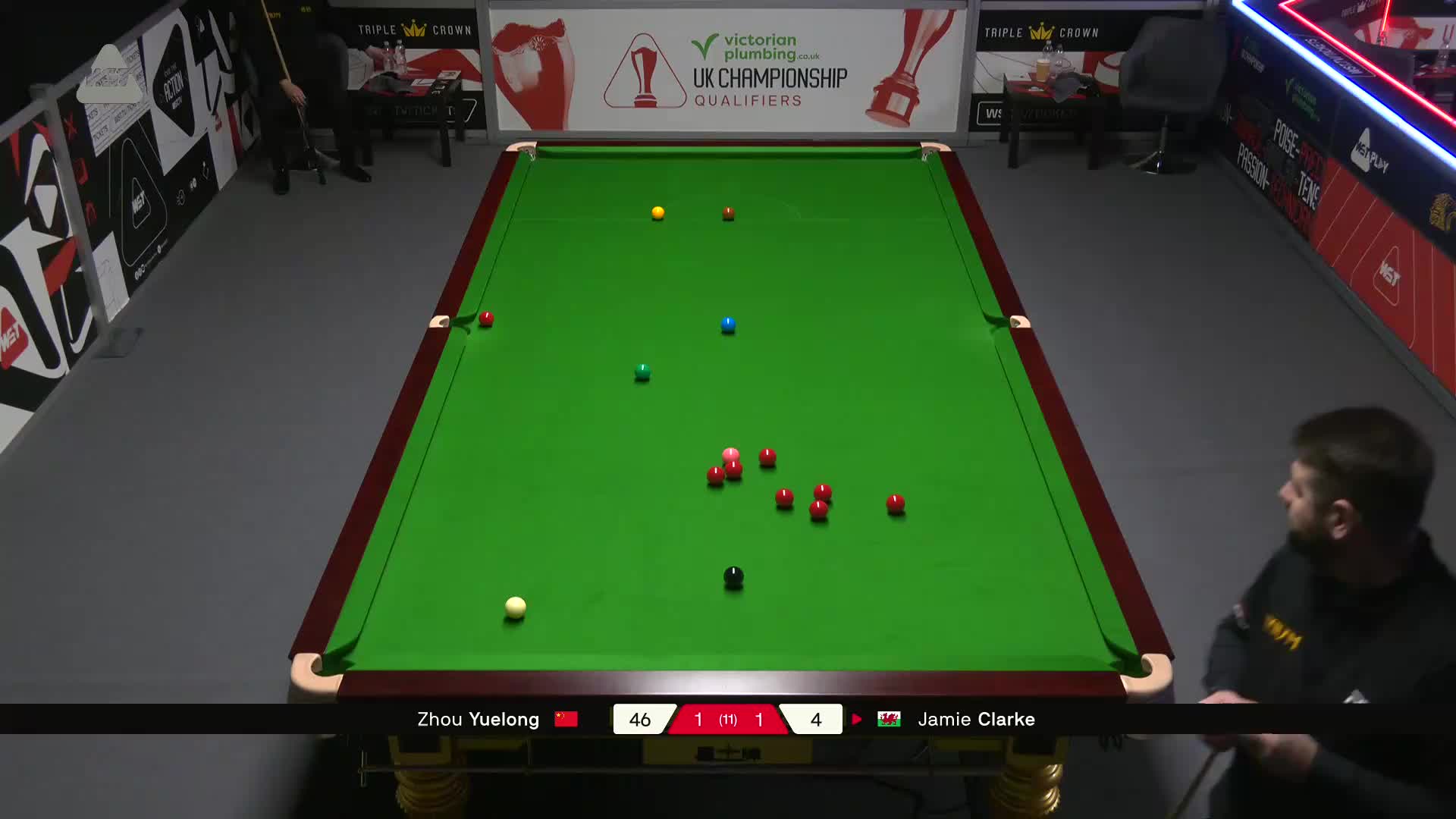 詹姆·克拉克VS周跃龙 2025斯诺克英国锦标赛资格赛 第三局