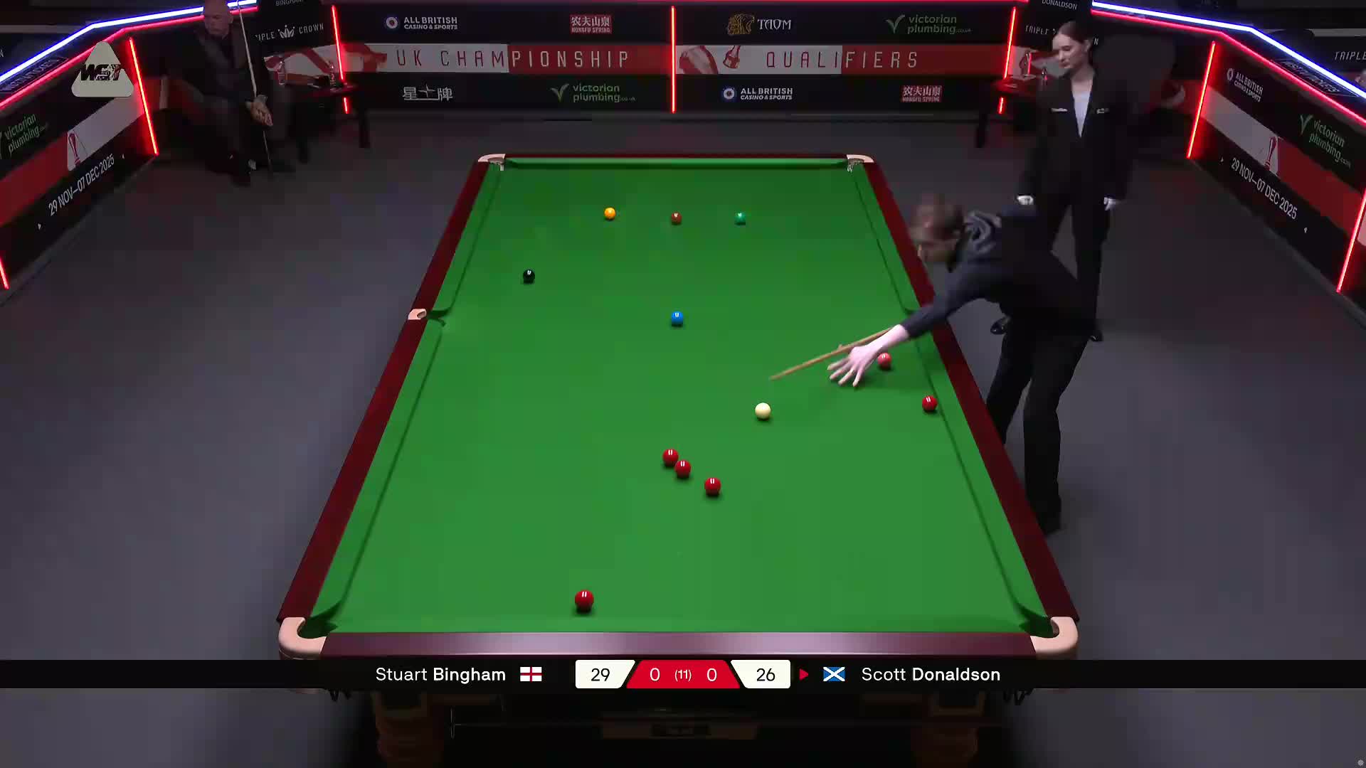 斯科特·唐纳森VS斯图尔特·宾汉姆 2025斯诺克英国锦标赛资格赛 第一局
