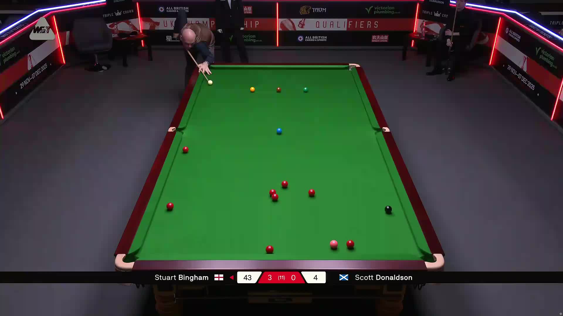 斯科特·唐纳森VS斯图尔特·宾汉姆 2025斯诺克英国锦标赛资格赛 第四局