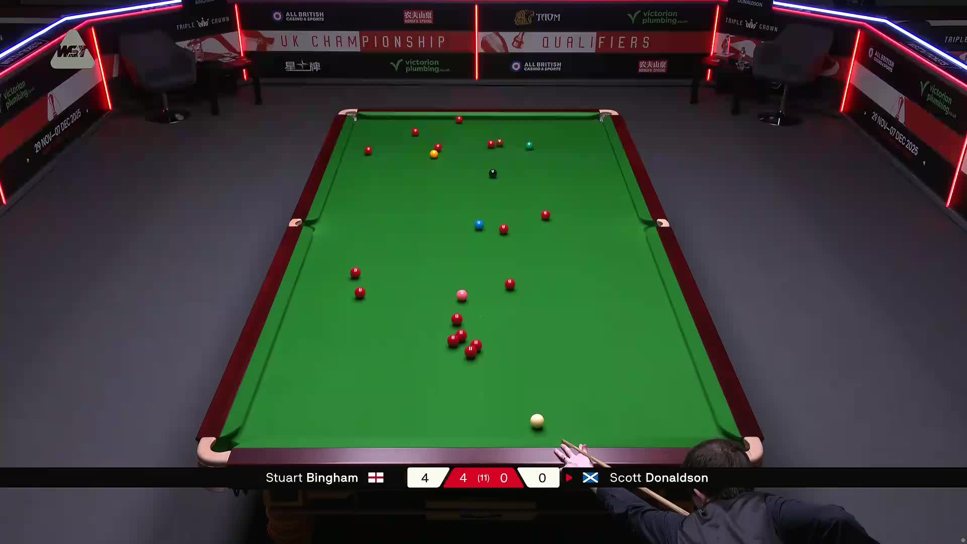 斯科特·唐纳森VS斯图尔特·宾汉姆 2025斯诺克英国锦标赛资格赛 第五局