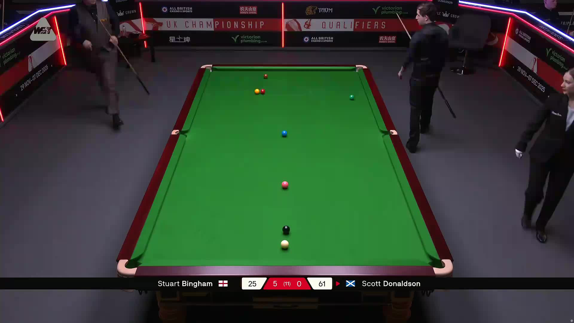 斯科特·唐纳森VS斯图尔特·宾汉姆 2025斯诺克英国锦标赛资格赛 第六局