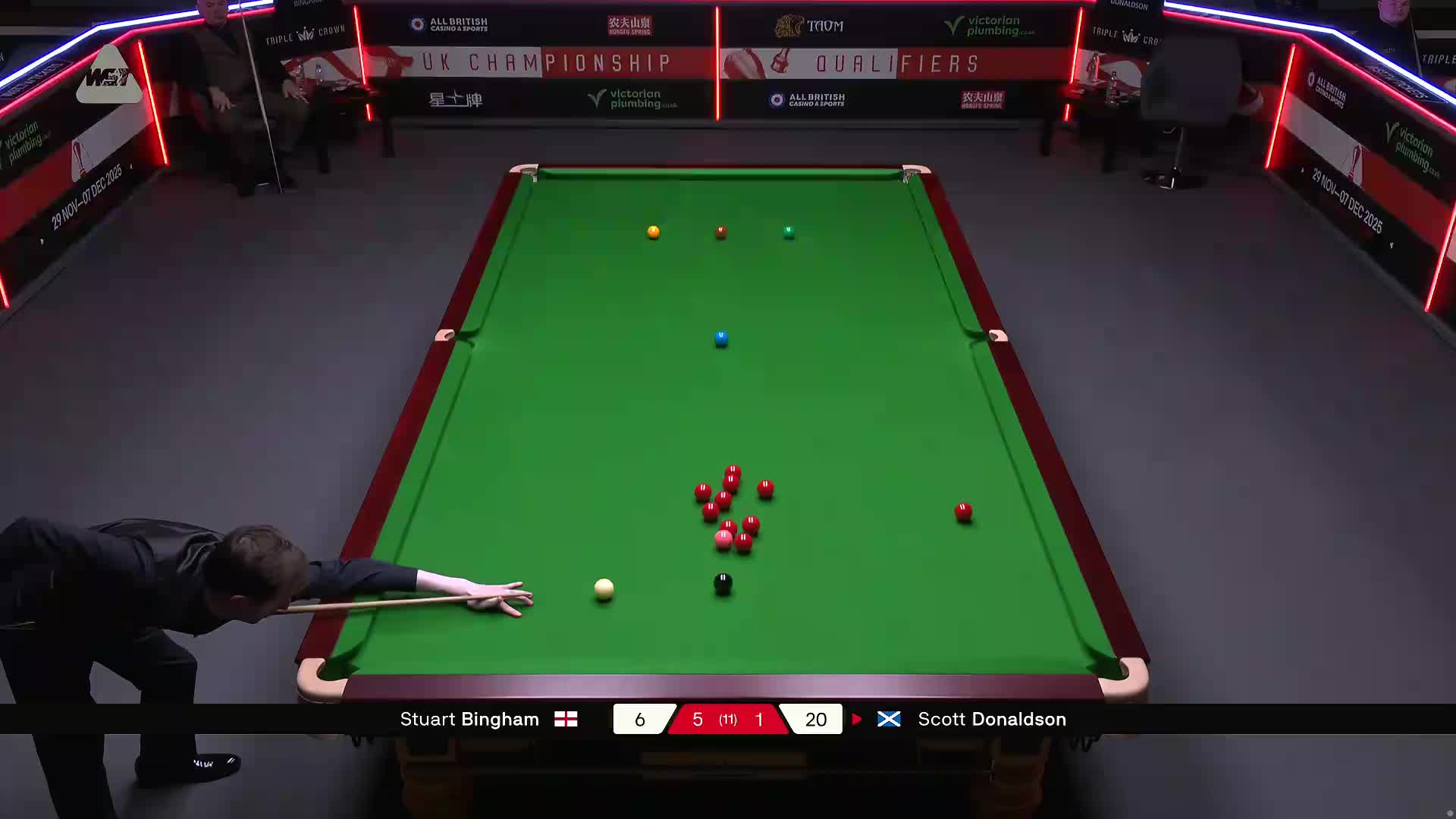 斯科特·唐纳森VS斯图尔特·宾汉姆 2025斯诺克英国锦标赛资格赛 第七局