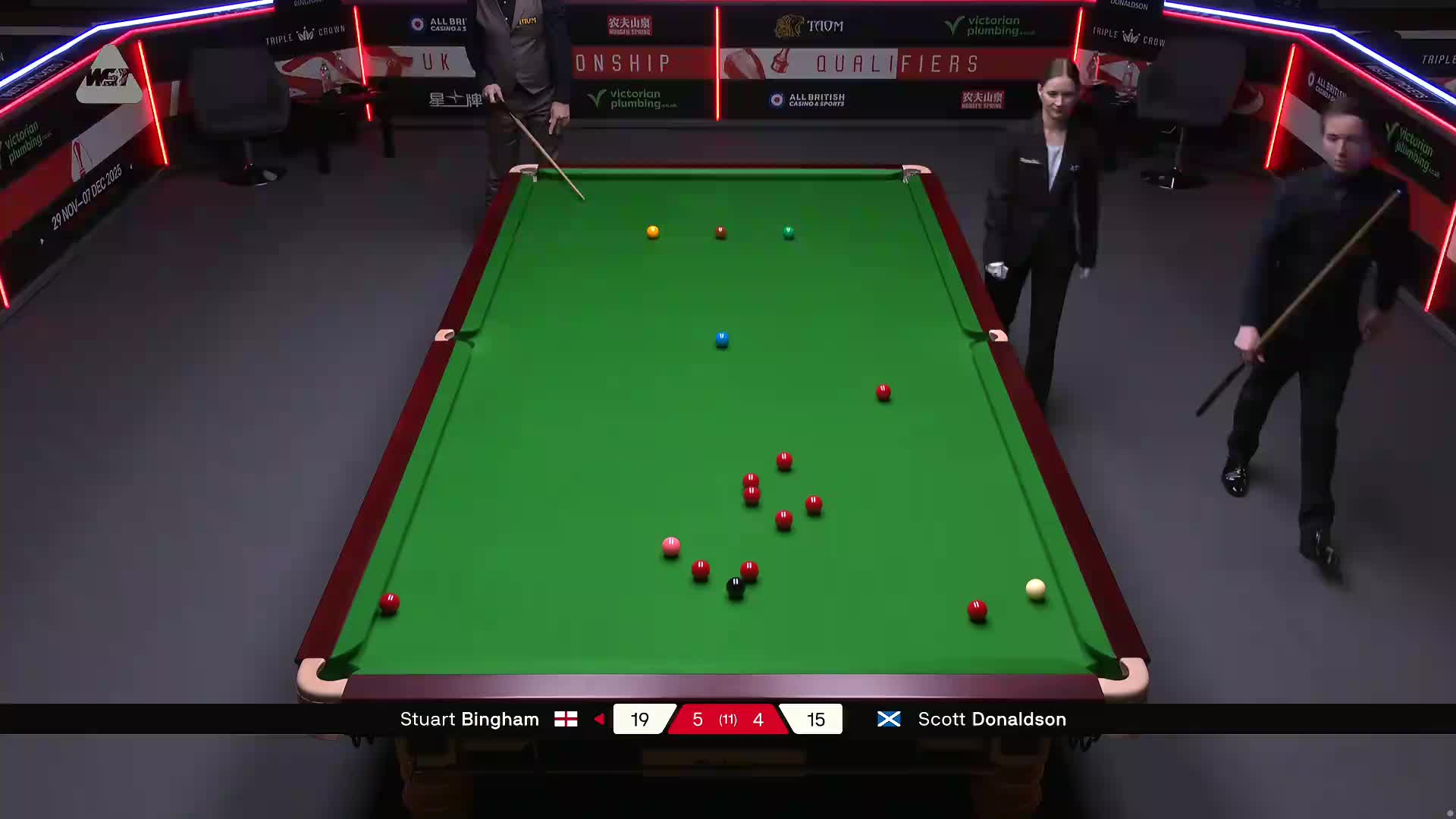 斯科特·唐纳森VS斯图尔特·宾汉姆 2025斯诺克英国锦标赛资格赛 第十局