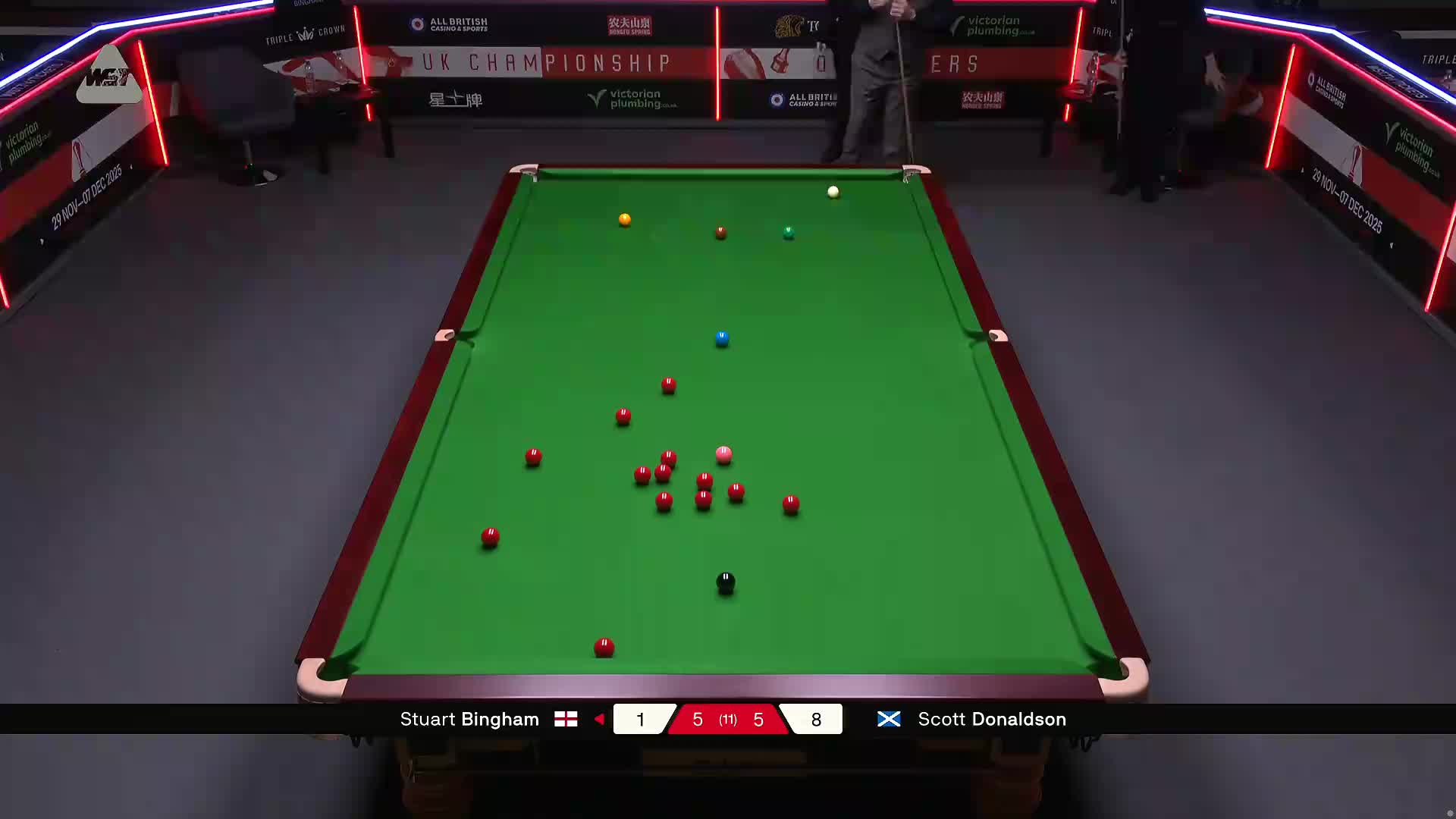 斯科特·唐纳森VS斯图尔特·宾汉姆 2025斯诺克英国锦标赛资格赛 第十一局
