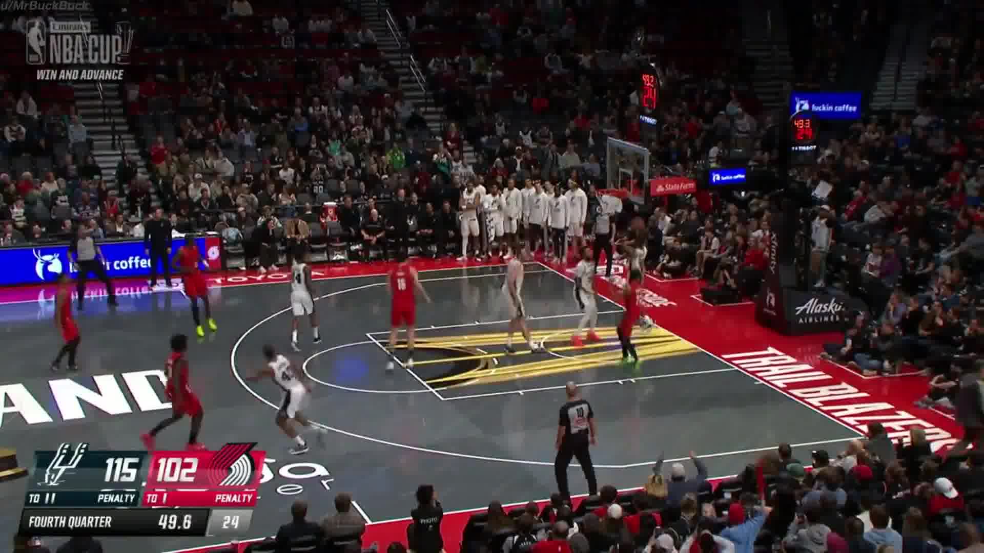 【纯享】对阵马刺队杨瀚森1投0中拿到1篮板回放