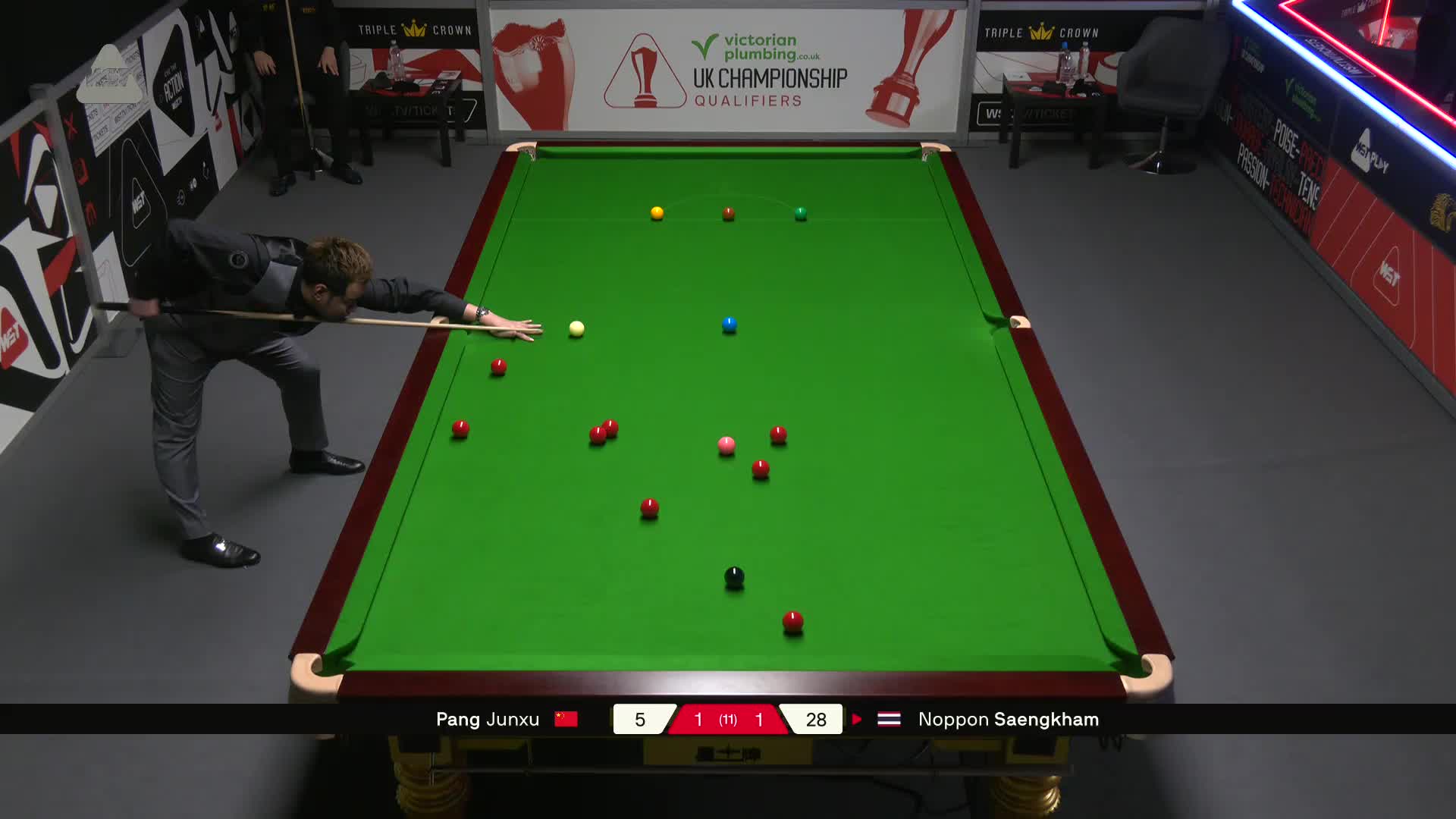 庞俊旭VS诺鹏·桑坎姆 2025斯诺克英国锦标赛资格赛 第三局