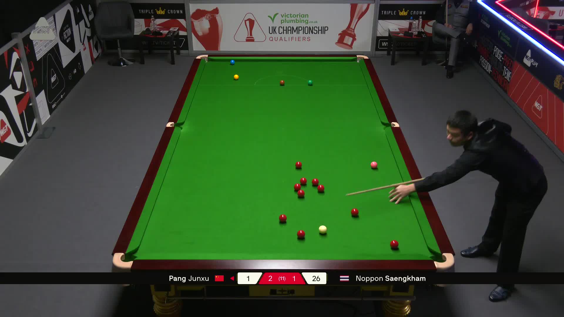庞俊旭VS诺鹏·桑坎姆 2025斯诺克英国锦标赛资格赛 第四局