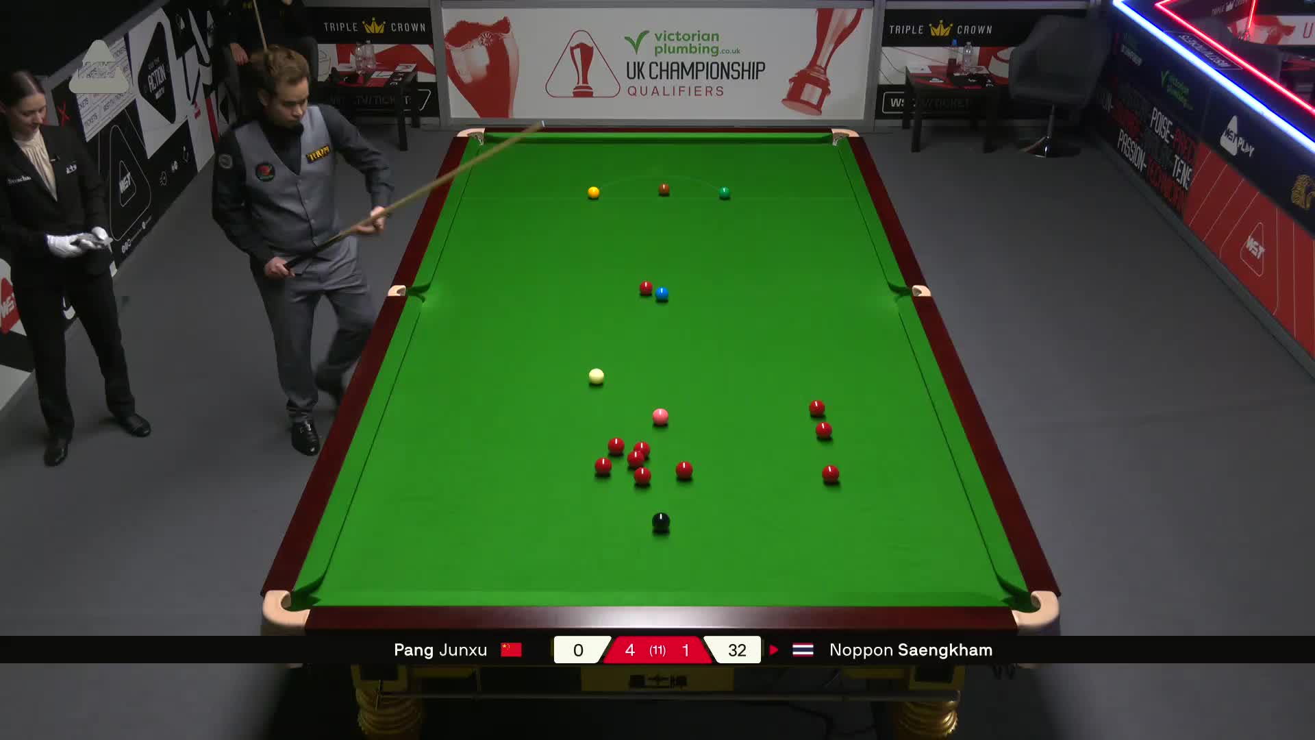 庞俊旭VS诺鹏·桑坎姆 2025斯诺克英国锦标赛资格赛 第六局