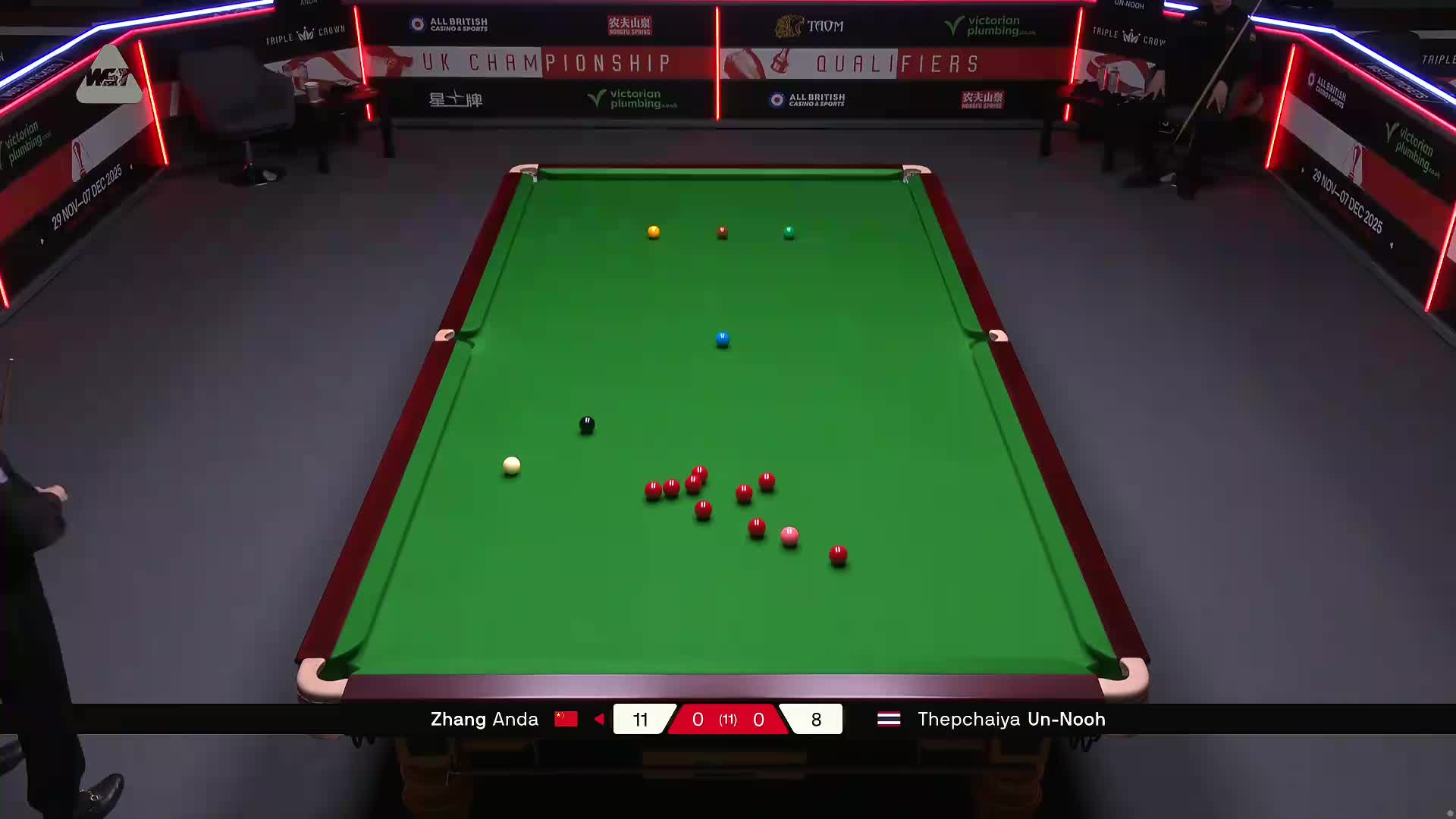张安达VS塔猜亚·乌诺 2025斯诺克英国锦标赛资格赛 第一局