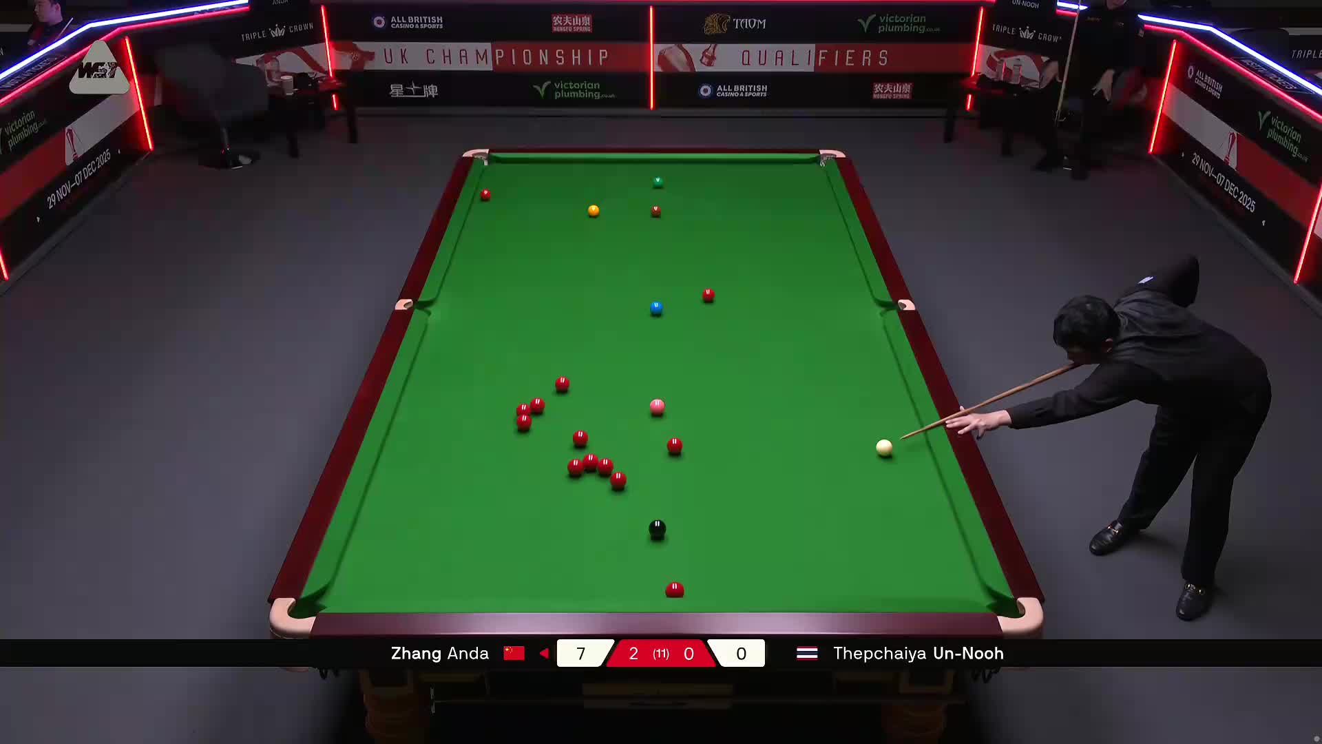 张安达VS塔猜亚·乌诺 2025斯诺克英国锦标赛资格赛 第三局