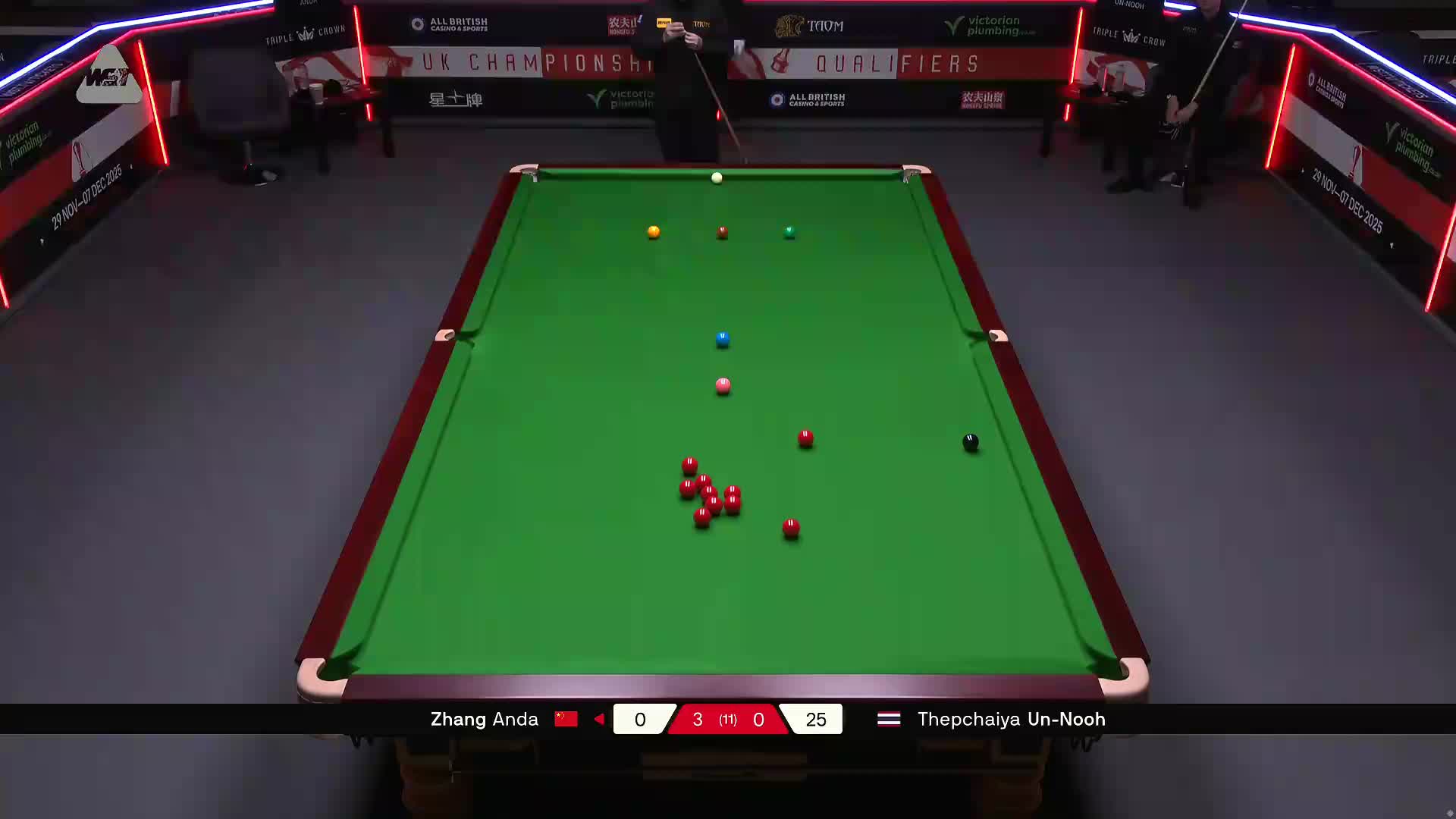 张安达VS塔猜亚·乌诺 2025斯诺克英国锦标赛资格赛 第四局