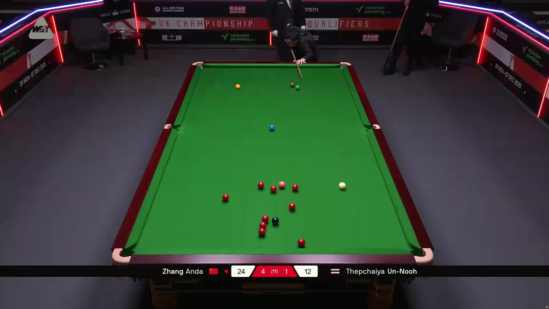 张安达VS塔猜亚·乌诺 2025斯诺克英国锦标赛资格赛 第六局
