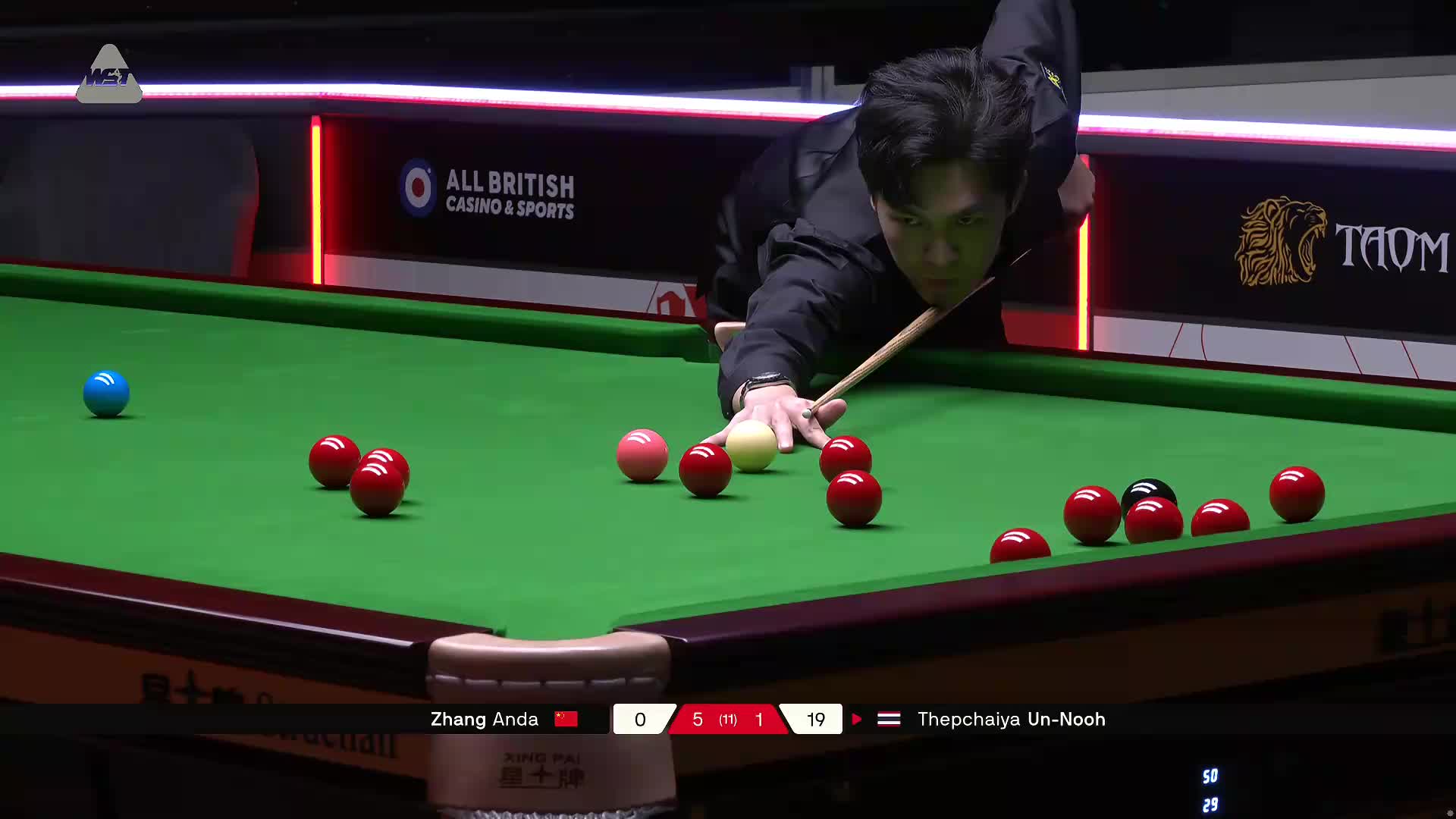 张安达VS塔猜亚·乌诺 2025斯诺克英国锦标赛资格赛 第七局