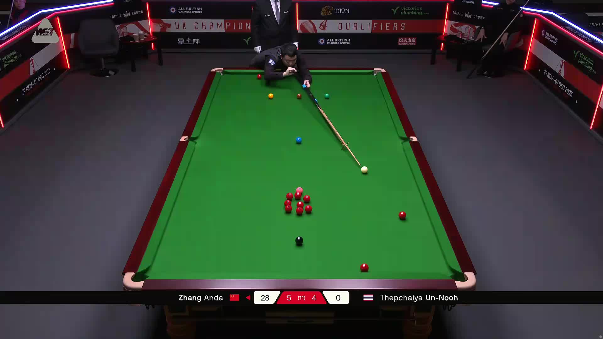 张安达VS塔猜亚·乌诺 2025斯诺克英国锦标赛资格赛 第十局