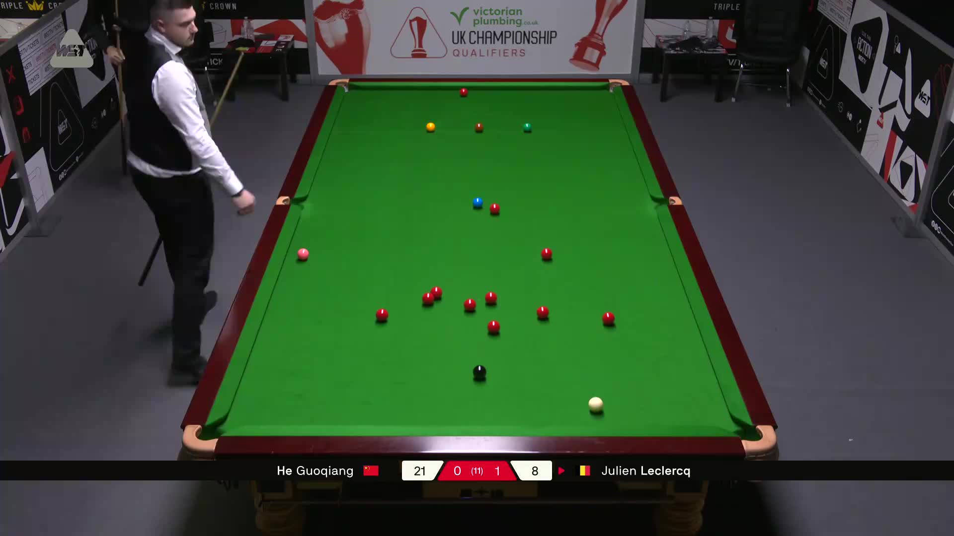 贺国强VS朱利安·勒克莱尔 2025斯诺克英国锦标赛资格赛 第二局