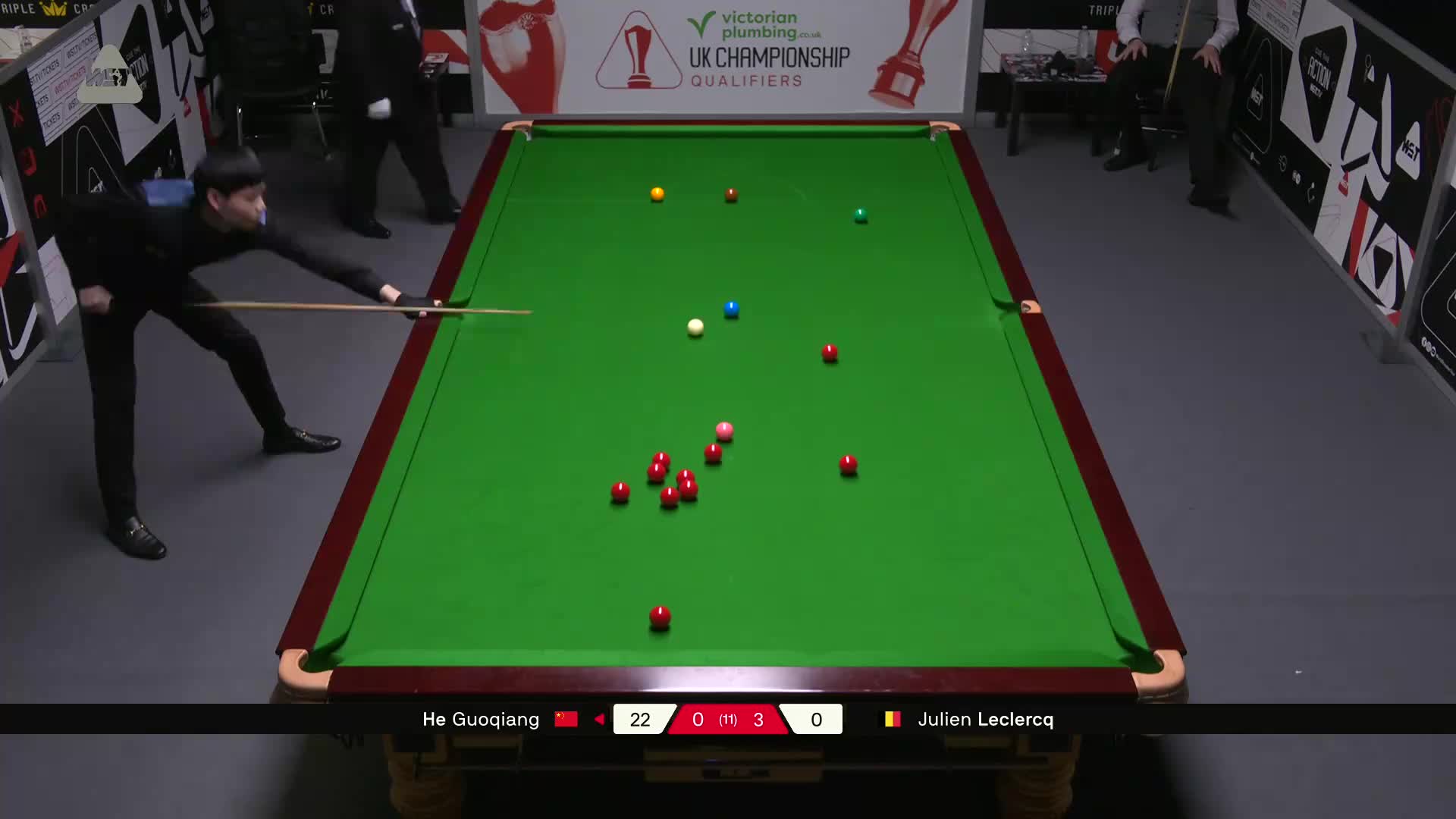 贺国强VS朱利安·勒克莱尔 2025斯诺克英国锦标赛资格赛 第四局