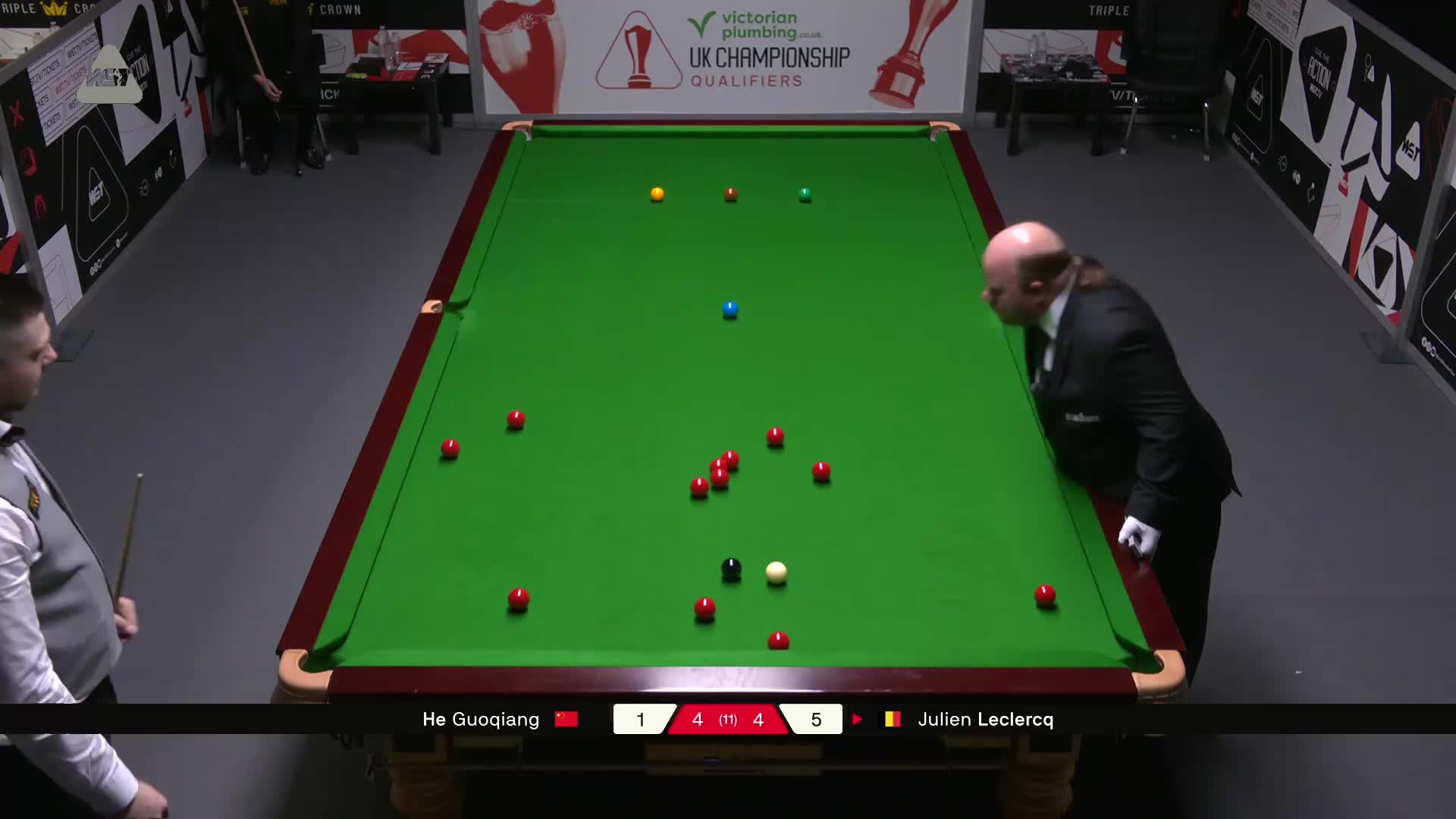 贺国强VS朱利安·勒克莱尔 2025斯诺克英国锦标赛资格赛 第九局