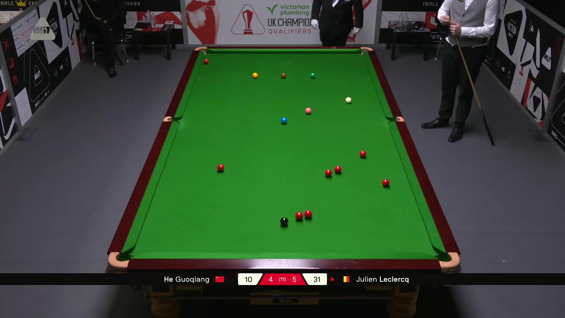 贺国强VS朱利安·勒克莱尔 2025斯诺克英国锦标赛资格赛 第十局
