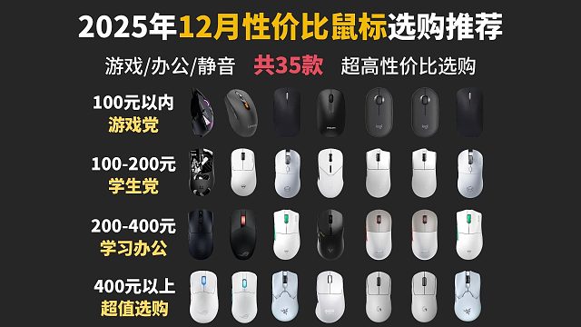 【闭眼可入】2025年12月高性价比电竞鼠标选购指南 有线/无线游戏鼠标 0-999元全价位