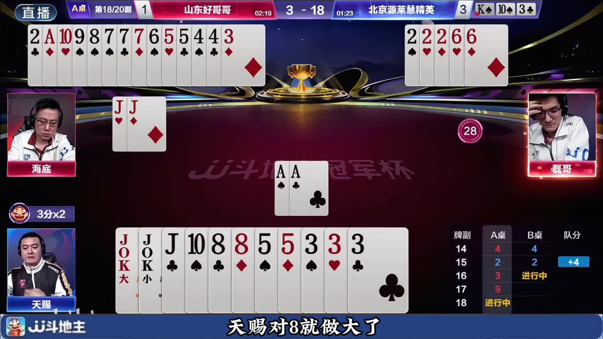 如果不敢动磊哥就3带对