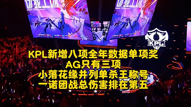 KPL新增八项全年数据单项奖：AG只有三项，小落花缘并列单杀王称号，一诺团战总伤害排在第五！