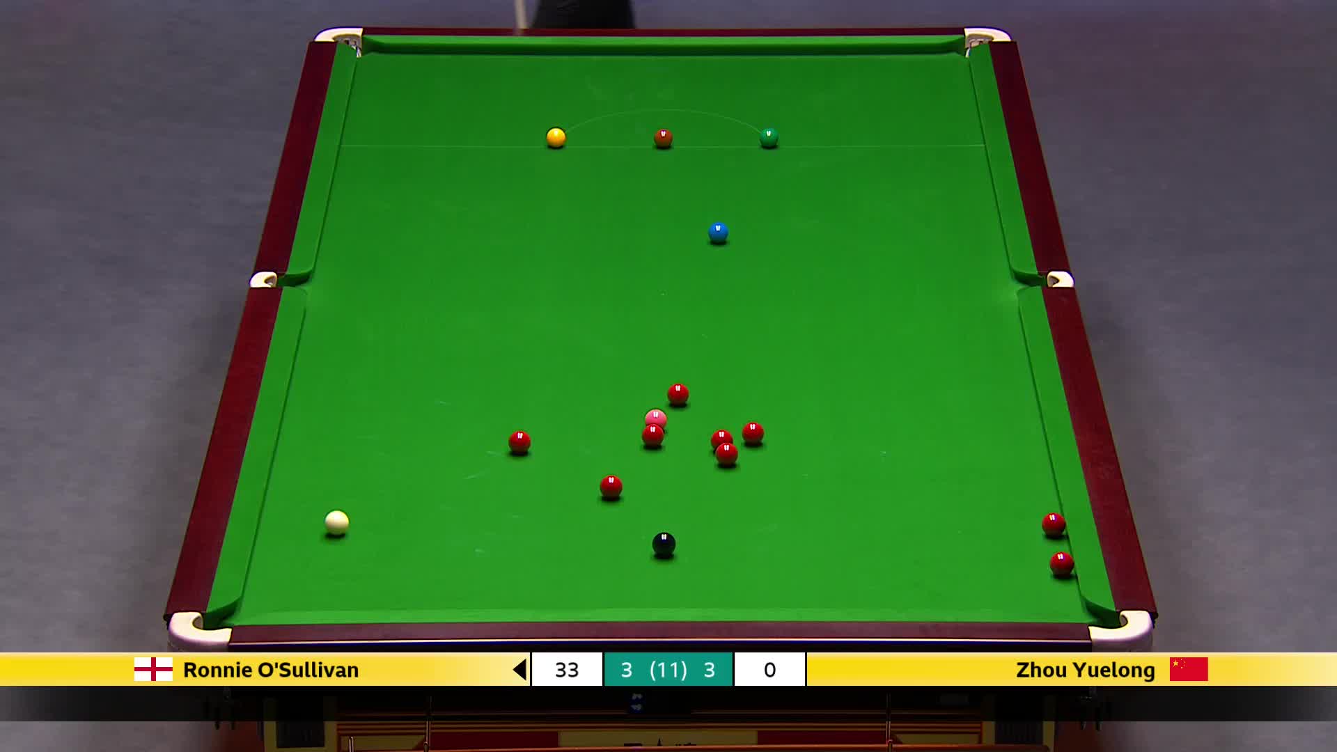 罗尼·奥沙利文VS周跃龙 2025斯诺克英国锦标赛正赛 第七局
