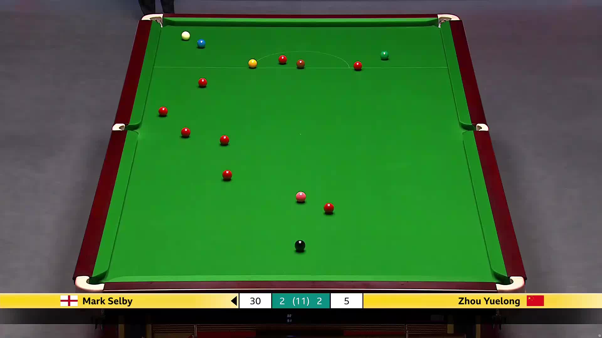 马克·塞尔比VS周跃龙 2025斯诺克英国锦标赛正赛 第五局