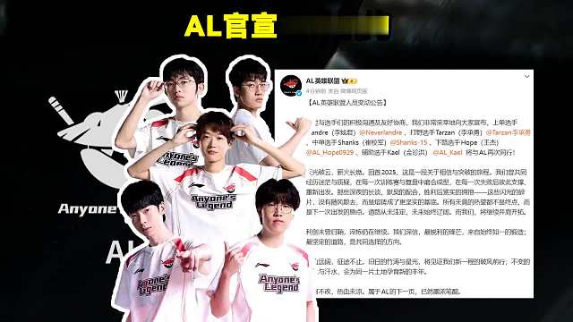 AL官宣全员续约！AL官方：Flandre、Tarzan、Shanks、Hope、Kael全员续约将与AL再次同行！