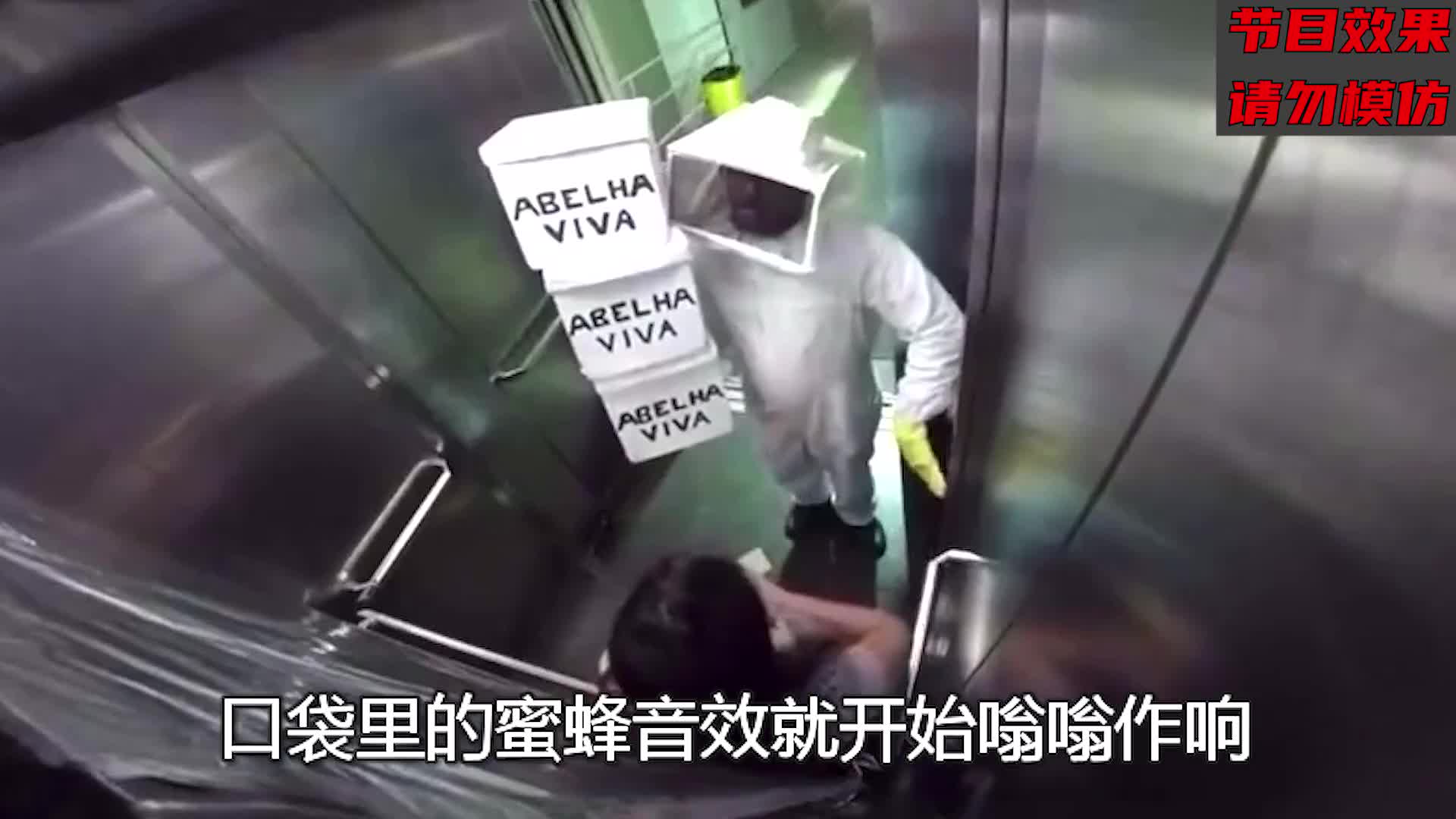 小哥假装养蜂人，故意打翻箱子整蛊电梯里的陌生人